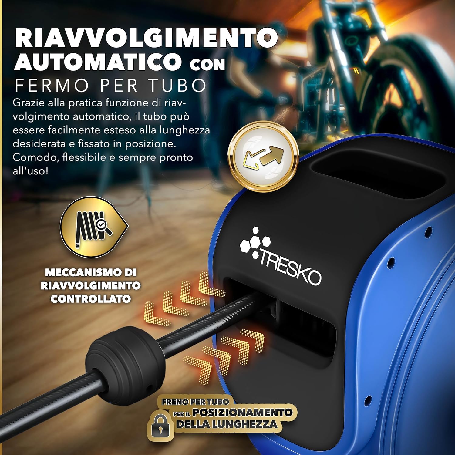 Thumbnail 5 de TRESKO Avvolgitubo Aria Compressa 30 m con Tubo – Avvolgitubo Pneumatico 1/4", Riavvolgitore Automatico, Blu