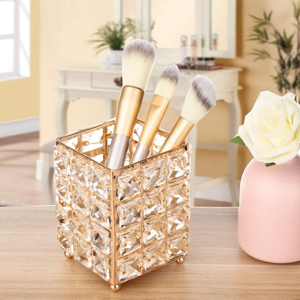 Thumbnail 4 de Crystal Gold Luxury Makeup Brush Organizer – Square Crystal Elegant Holder
