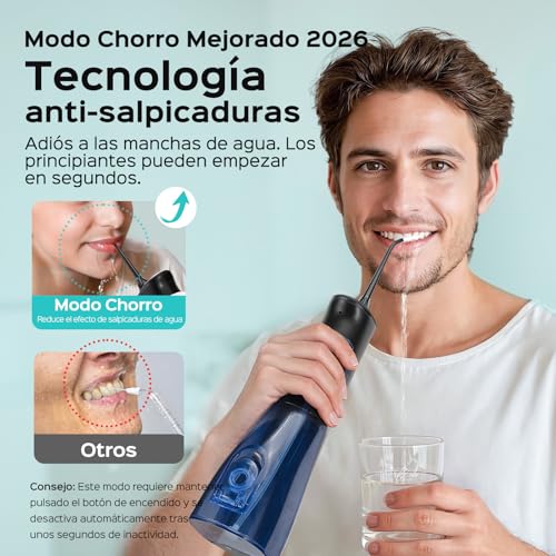 Detalle 2 de COSLUS Irrigador Dental Bucal Portátil con 4 Modos y 20 Intensidades | IPX7, 4 Boquillas