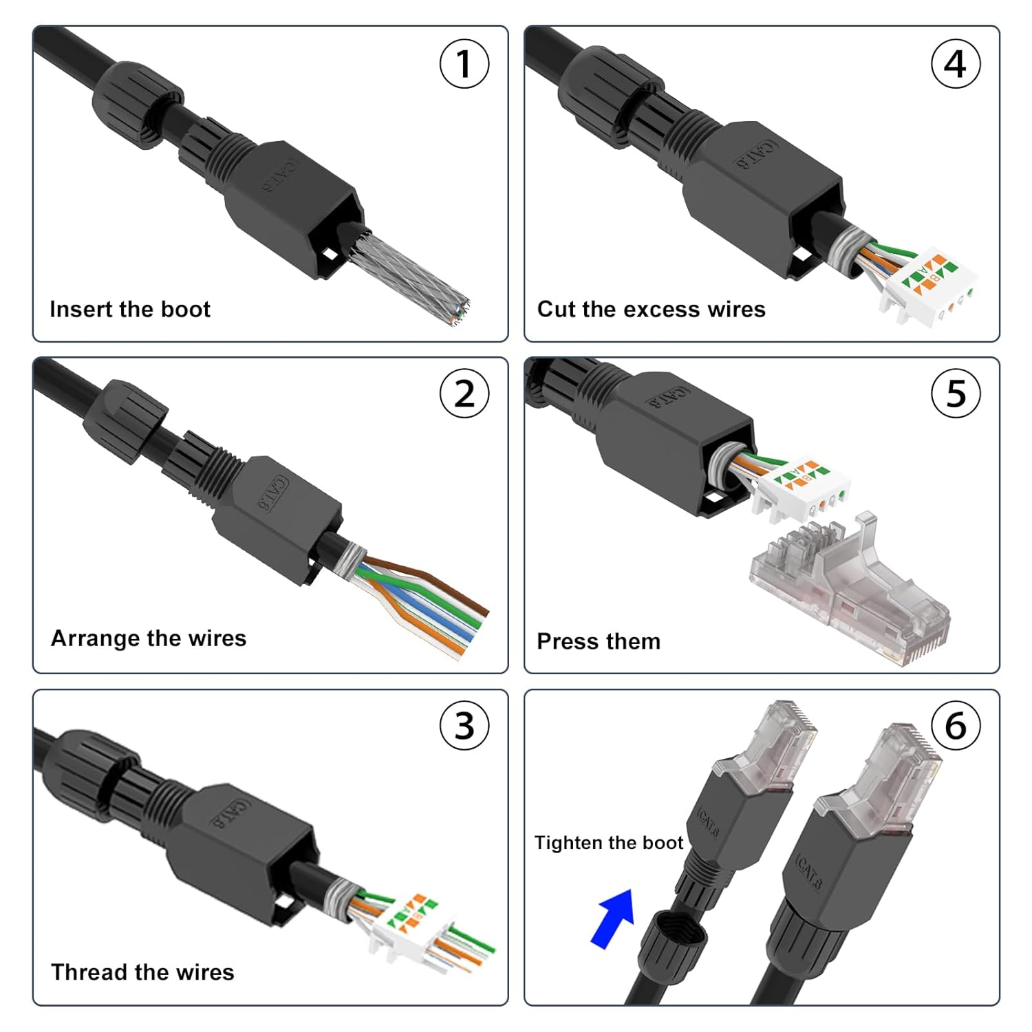 Thumbnail 4 de VCELINK Cat6 Tool-Free RJ45 Connectors (4-Pack) – 1000 Mbps, 250 MHz, Gold-Plated
