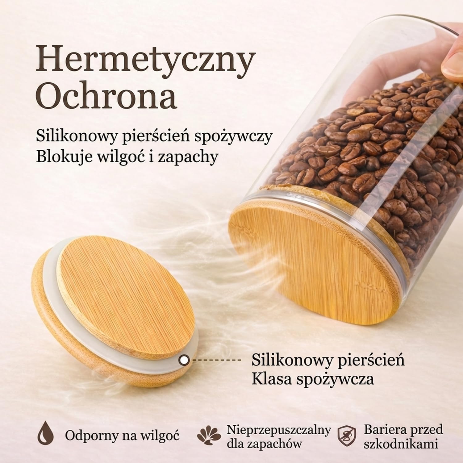 Detalle de ComSaf – zestaw 6 szklanych słoików 600–1400 ml z bambusowymi pokrywkami