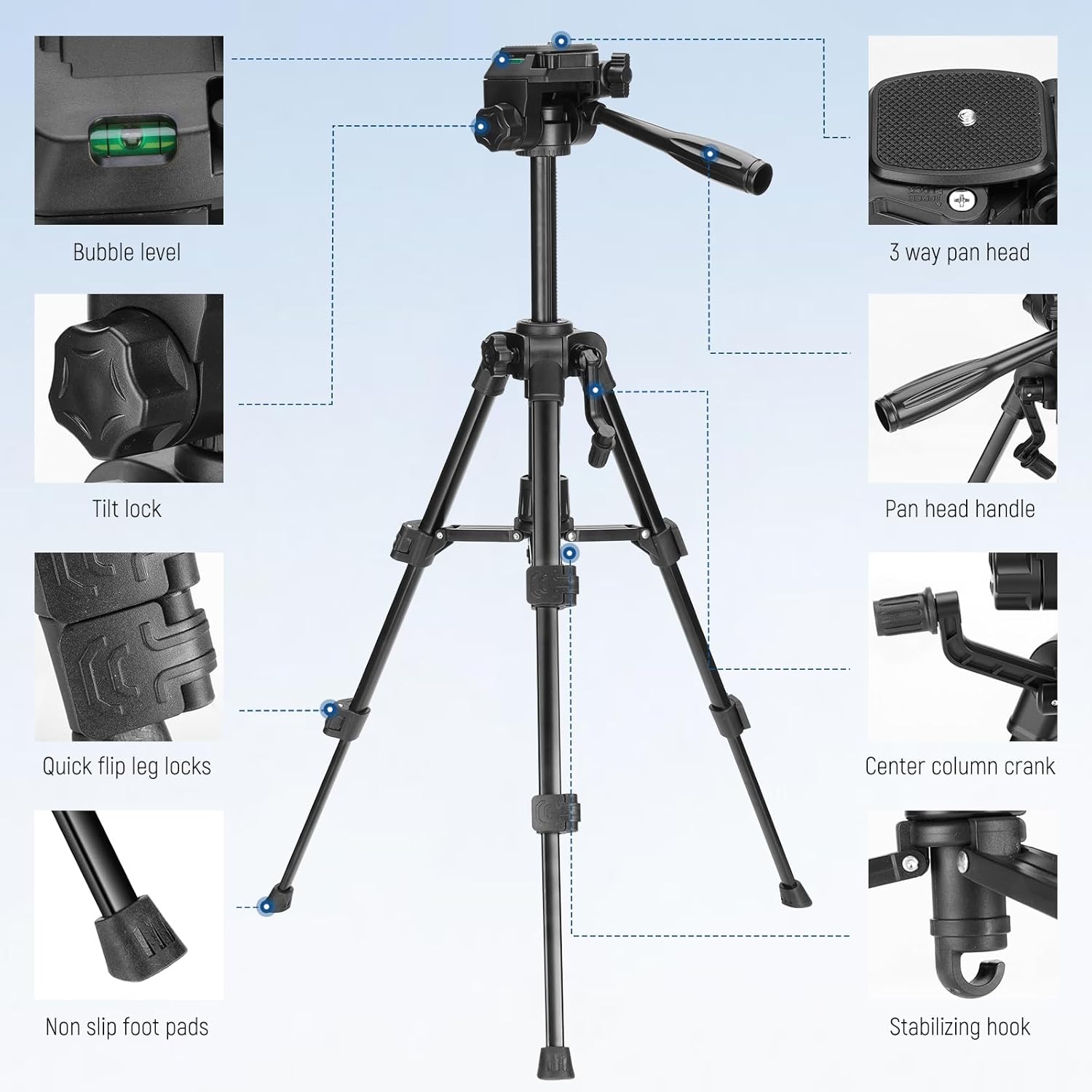 Thumbnail 6 de NEEWER Entry Level Version Mini Tischstativ TP52 – kompakt, mit 3-Wege-Neigekopf und Smartphone-Halterung