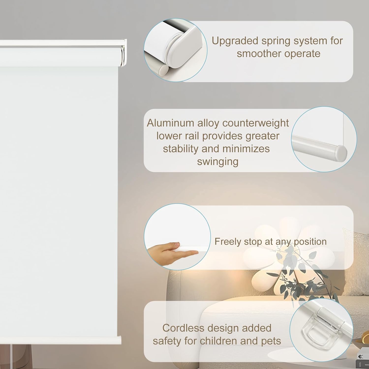 Thumbnail 3 de Changshade Cordless Blackout Roller Shade, 54" x 72", White, Thermal-Insulated