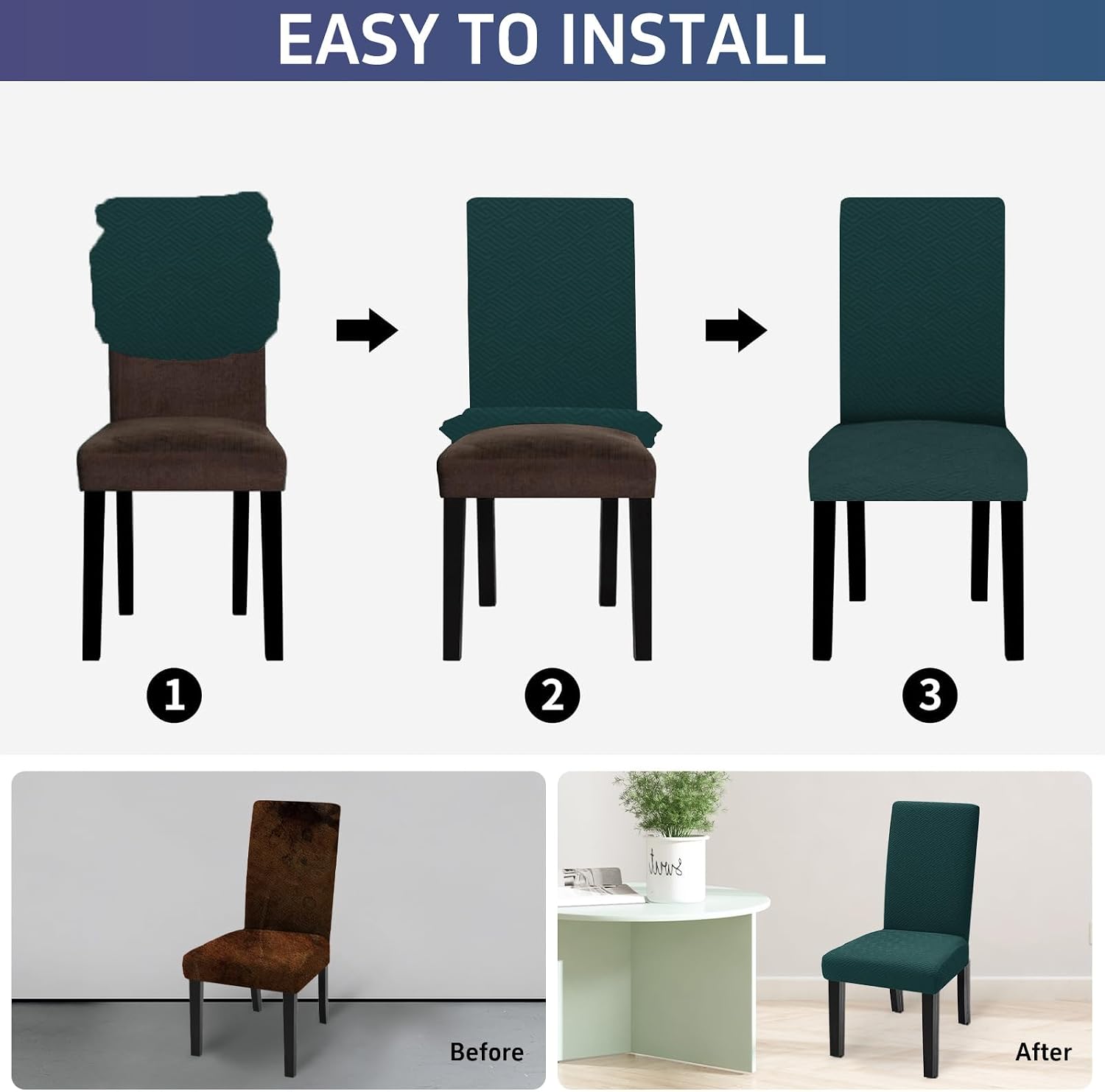 Thumbnail 5 de YSTELLAA Housse De Chaise 6 Pièces Vert Foncé