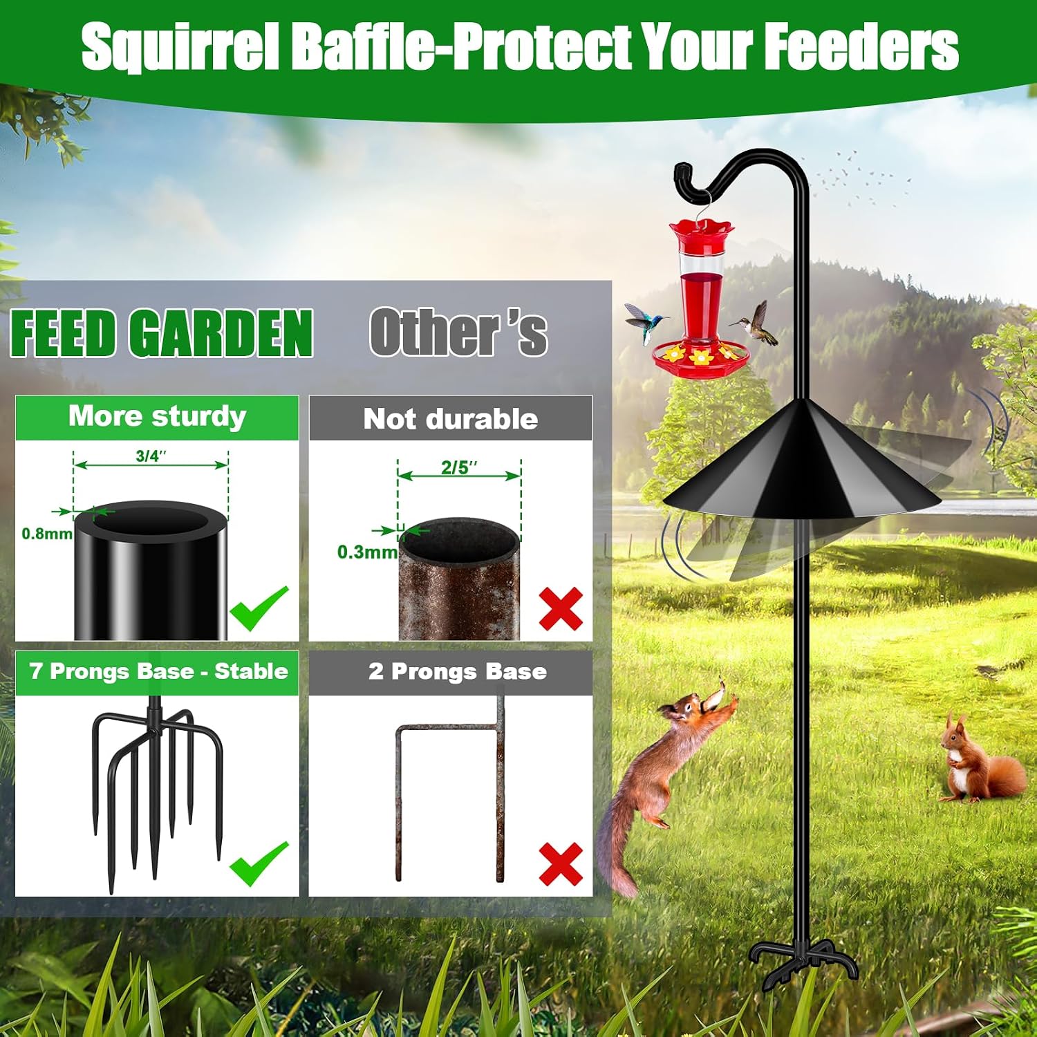 Thumbnail 6 de FEED GARDEN LX-7MYGSSZ-108IN-1 Bird Feeder Pole with Baffle and 7-Prong Base