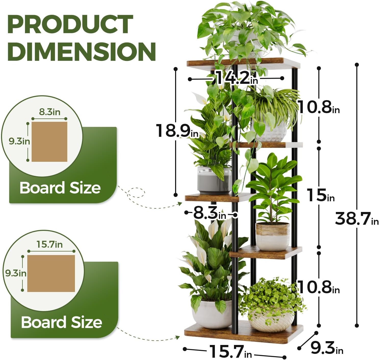 Thumbnail 4 de Bamworld 5 Tier Indoor Plant Stand – Corner Metal Display for Tall Plant Reflections