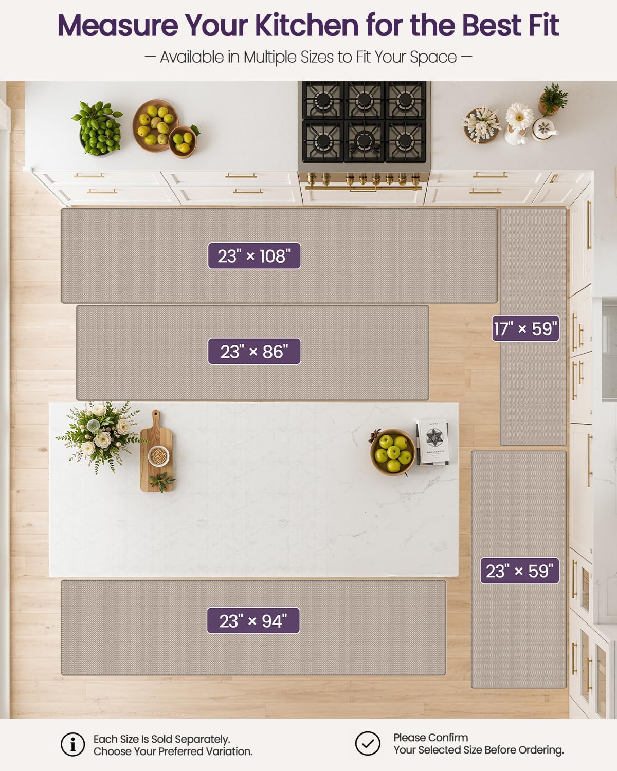 Detalle 2 de DEXI Kitchen Floor Mats Cushioned Anti Fatigue 17x59 Narrow Runner, Beige