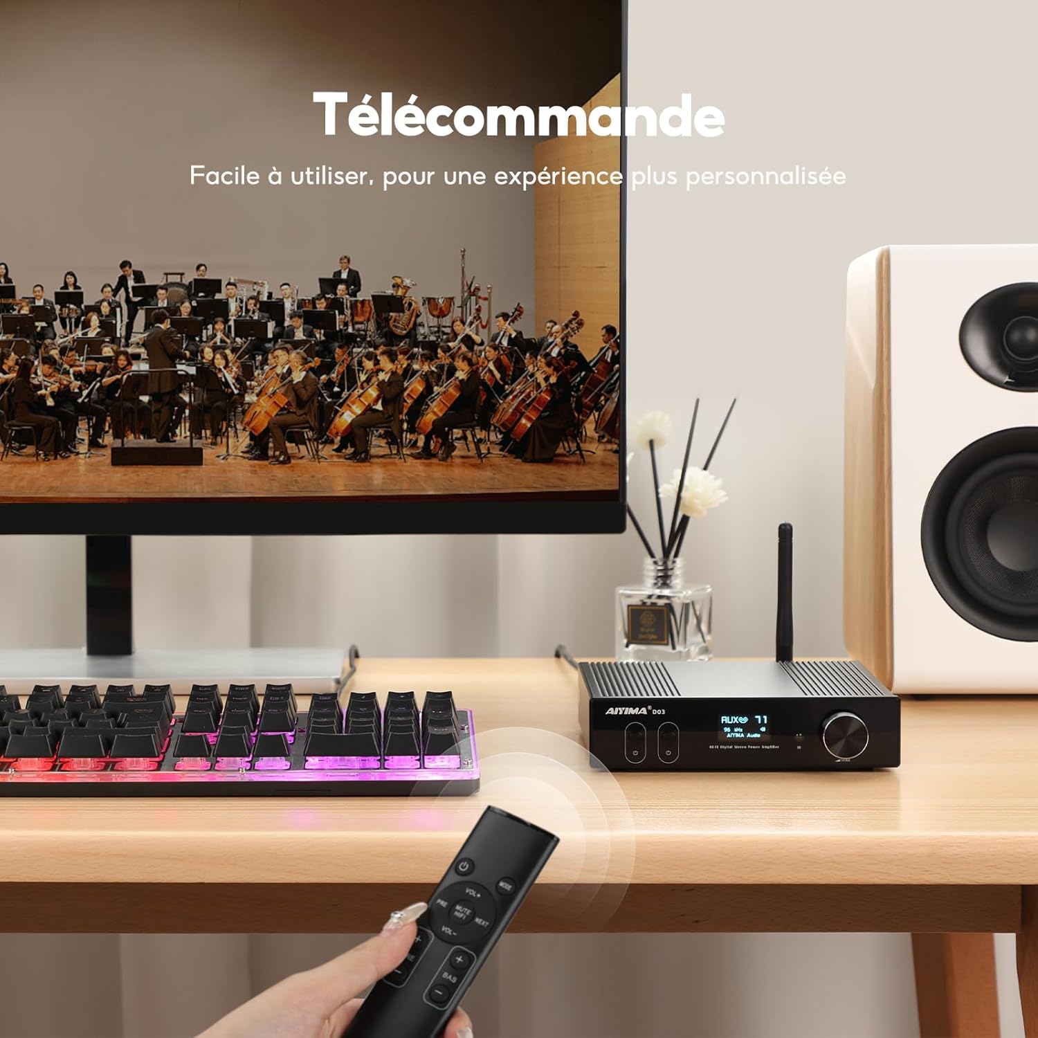 Thumbnail 6 de AIYIMA D03 Bluetooth 5.0 150 W x 2 — amplificateur numérique Hi‑Fi 2.1 (USB DAC, optique, coaxial, RCA) avec télécommande