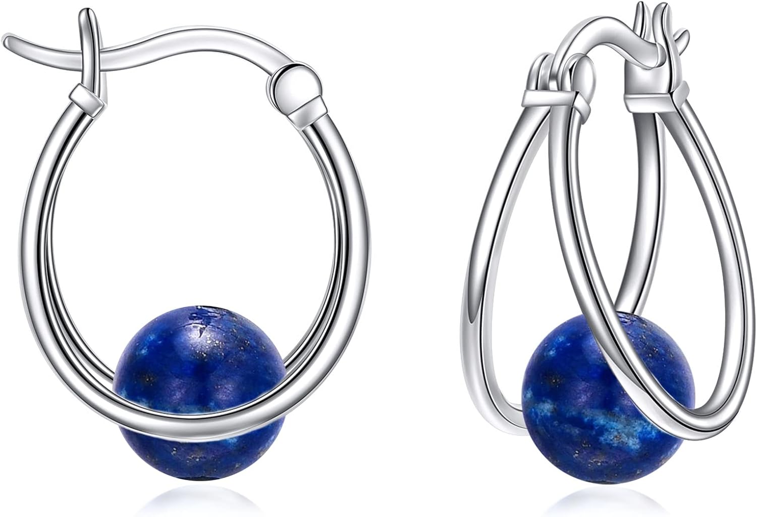 Thumbnail 6 de POPlyke Edelstein Doppel Hoop Ohrringe – Sterling Silber 925 mit Opal, Mondstein und weiteren Edelsteinen