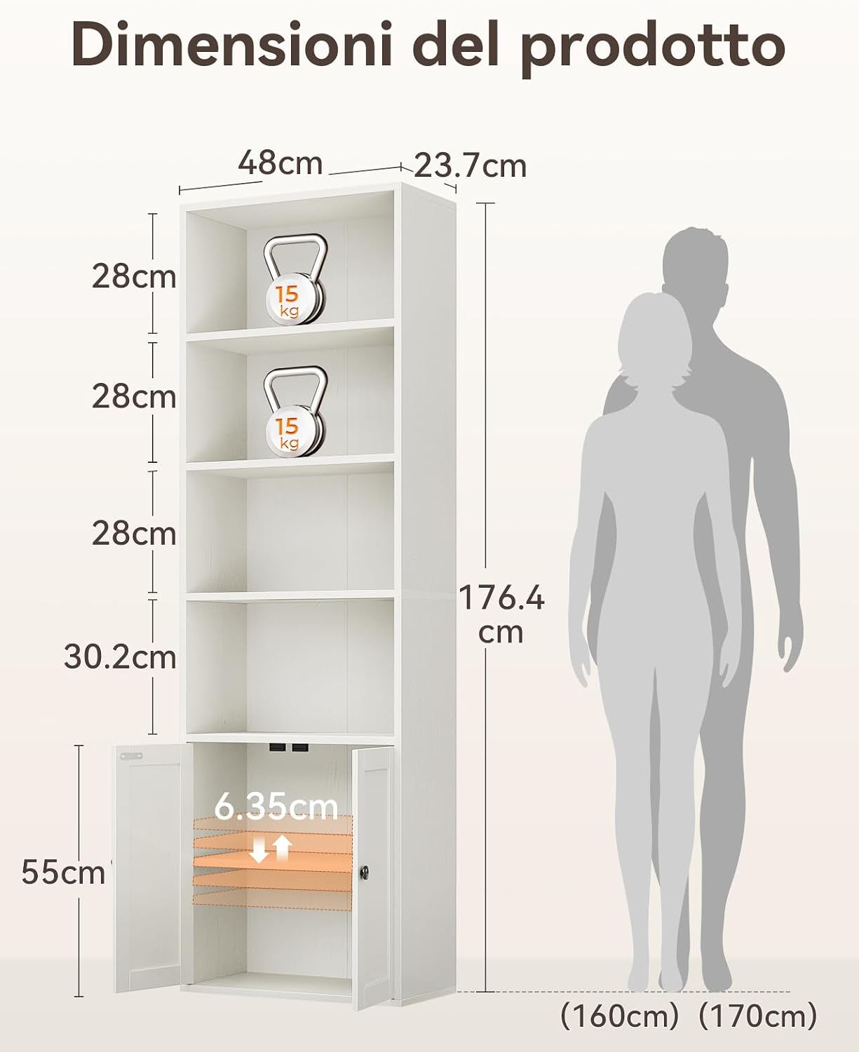 Detalle de Coleshome libreria con ante 6 ripiani 48x24