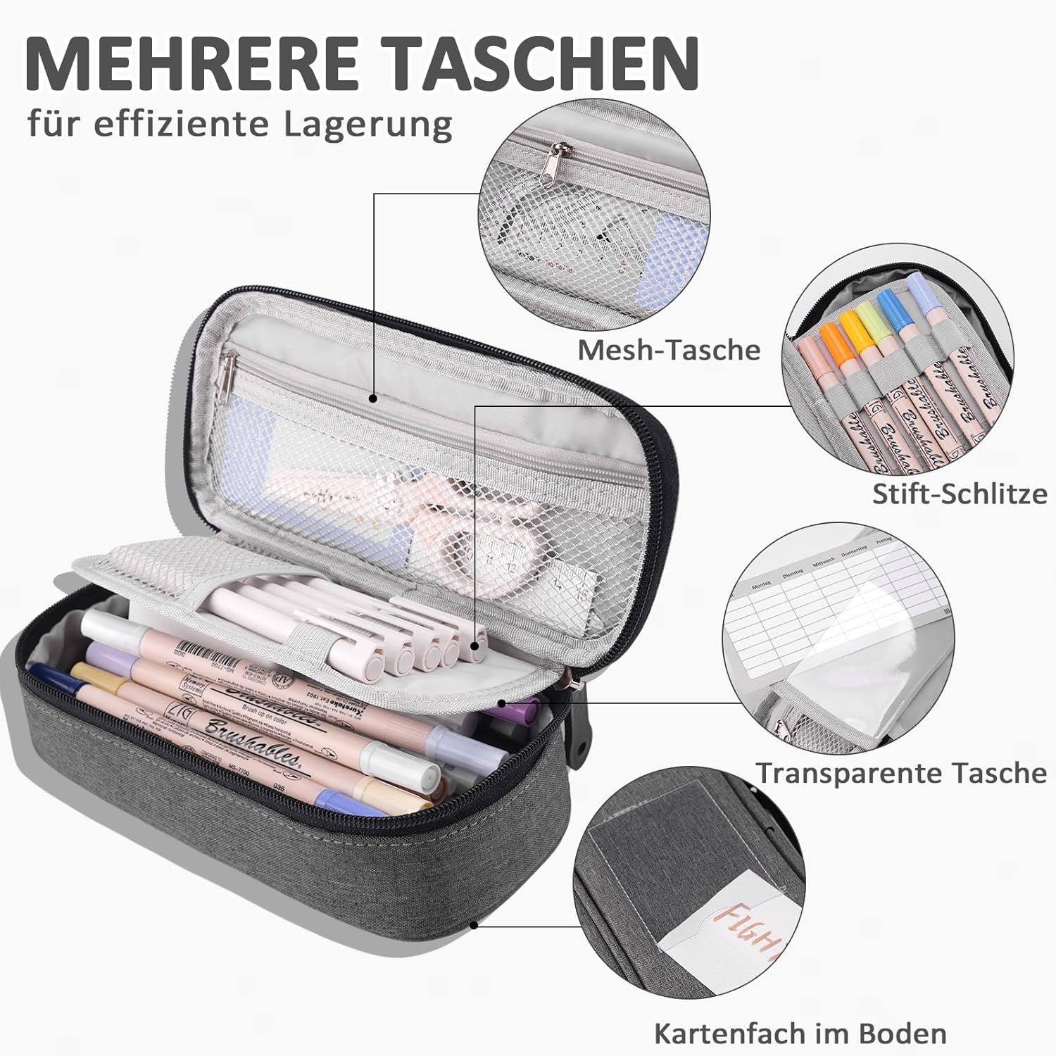 Thumbnail 4 de wonsar Federmäppchen Mäppchen & Federtasche mit 4 Fächern (22 × 10 × 7,5 cm) für Schule und Büro