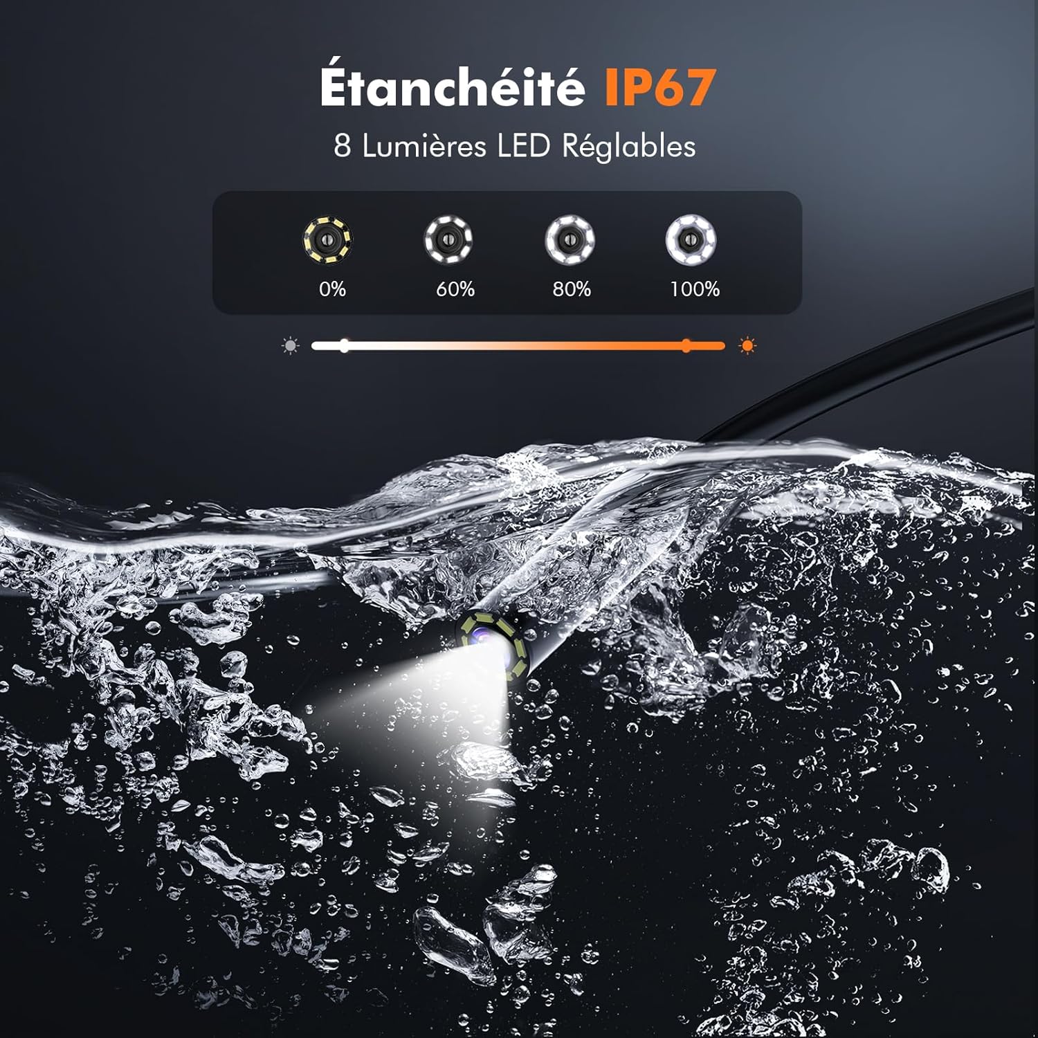 Thumbnail 3 de iWarmbase Caméra endoscopique 4,3" 1080 HD avec 8 LED réglables, câble semi-rigide 5 m, IP67, batterie 2600 mAh