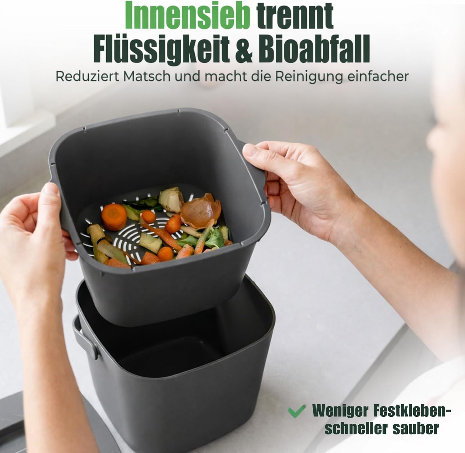 Detalle 2 de YourCasa Biomülleimer Küche 7L mit herausnehmbarem Sieb & Deckel (geruchsdicht, spülmaschinenfest) – Anthrazit