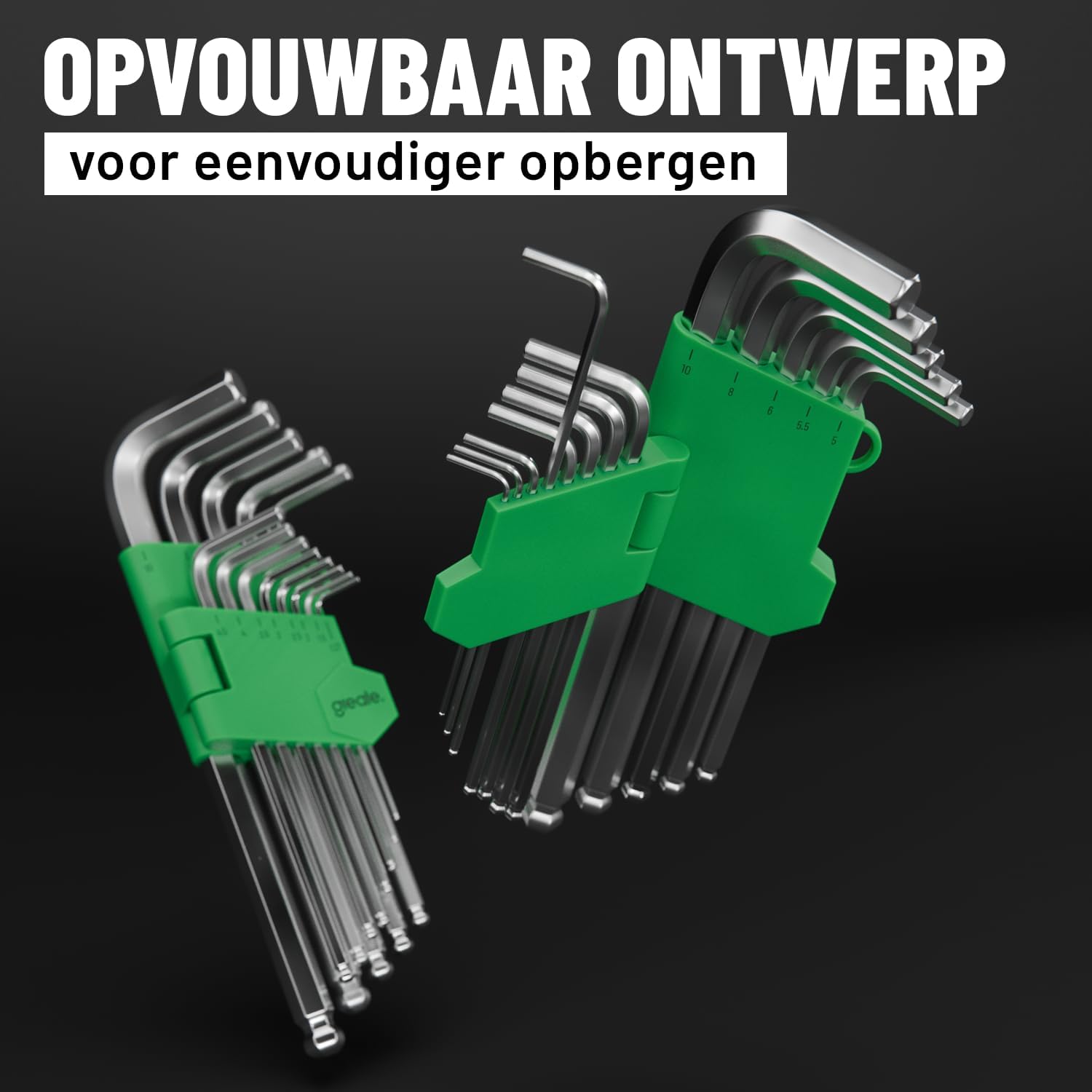 Detalle 2 de greate 101017 inbussleutelset, 13 maten met kogelkop en opklaphouder
