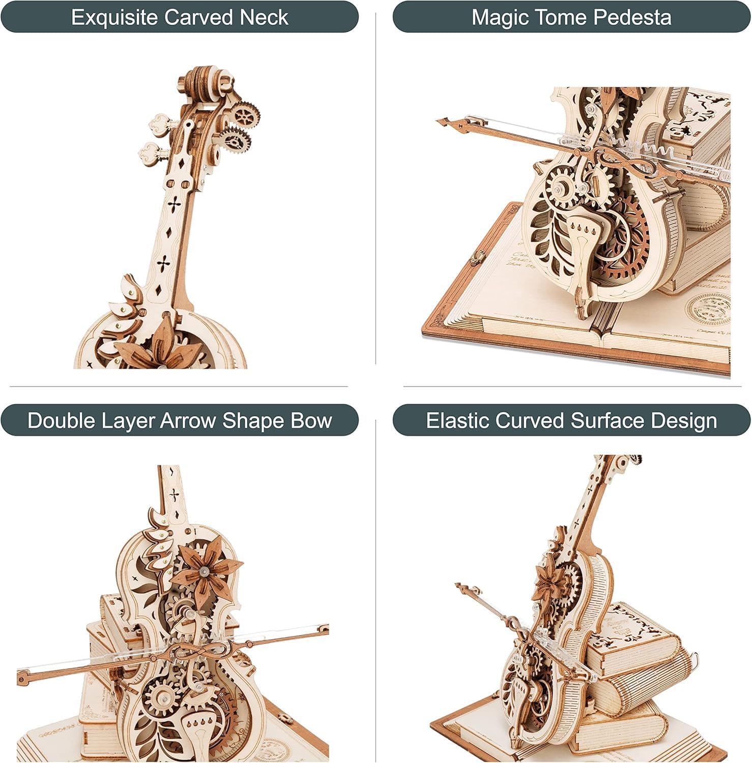 Detalle 2 de ROBOTIME Cello Magique AMK63ROBOTIME 3D-houten muziekdoos met tandwielen
