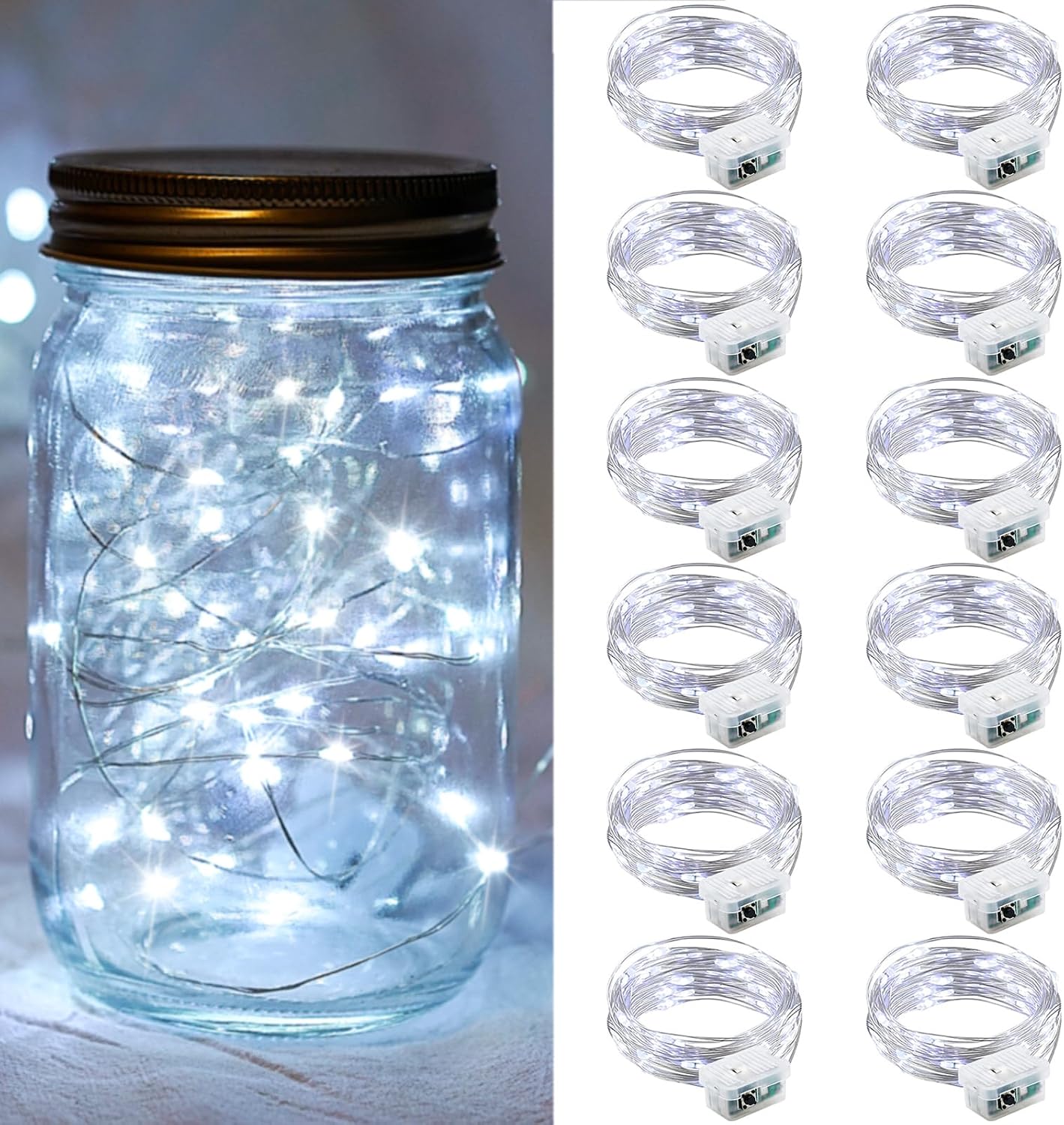 Detalle de chzk D11-UG-V8A4 Fairy Lights, 12-Pack, White LEDs, 7 ft, 3 Modes