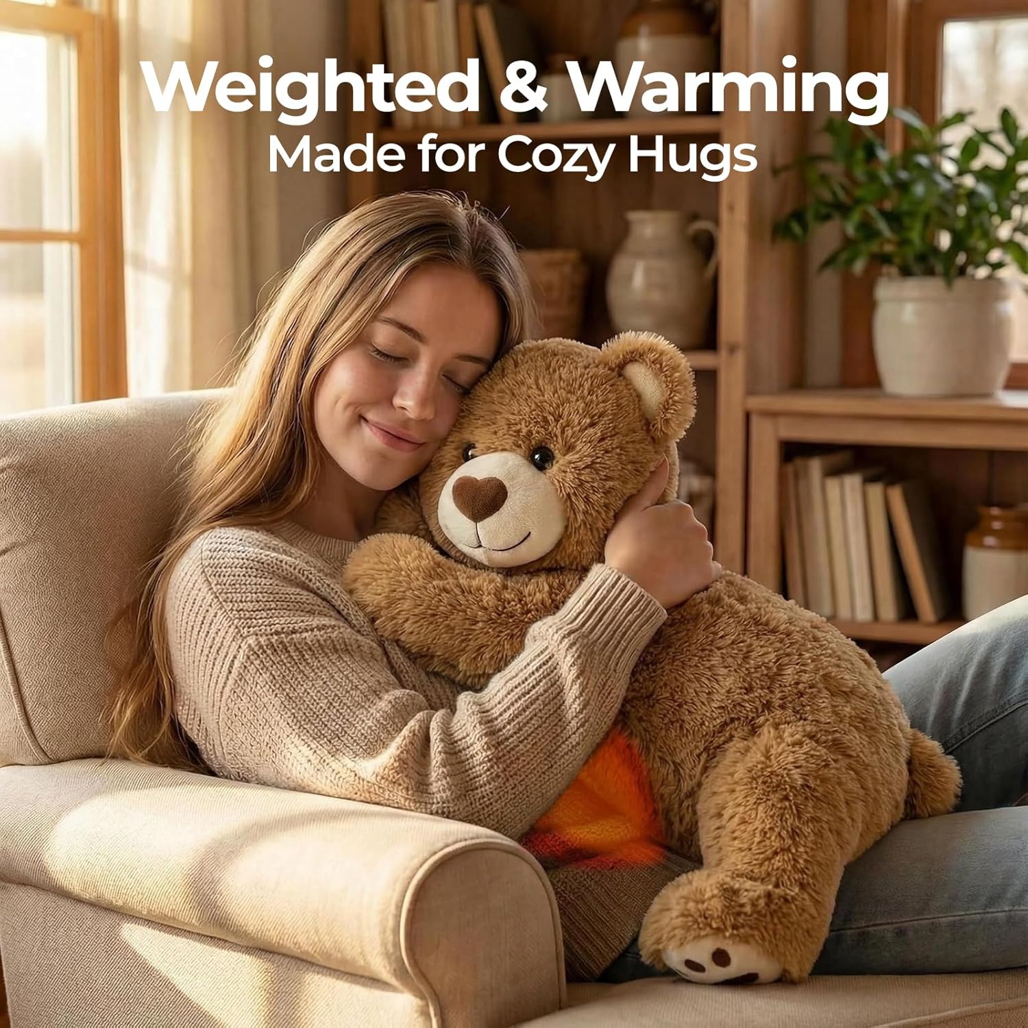 Thumbnail 1 de Mewaii Peluche Lestée Ours Brun avec coussin chauffant (23 pouces) – 2,3 kg réglable, chaud et frais
