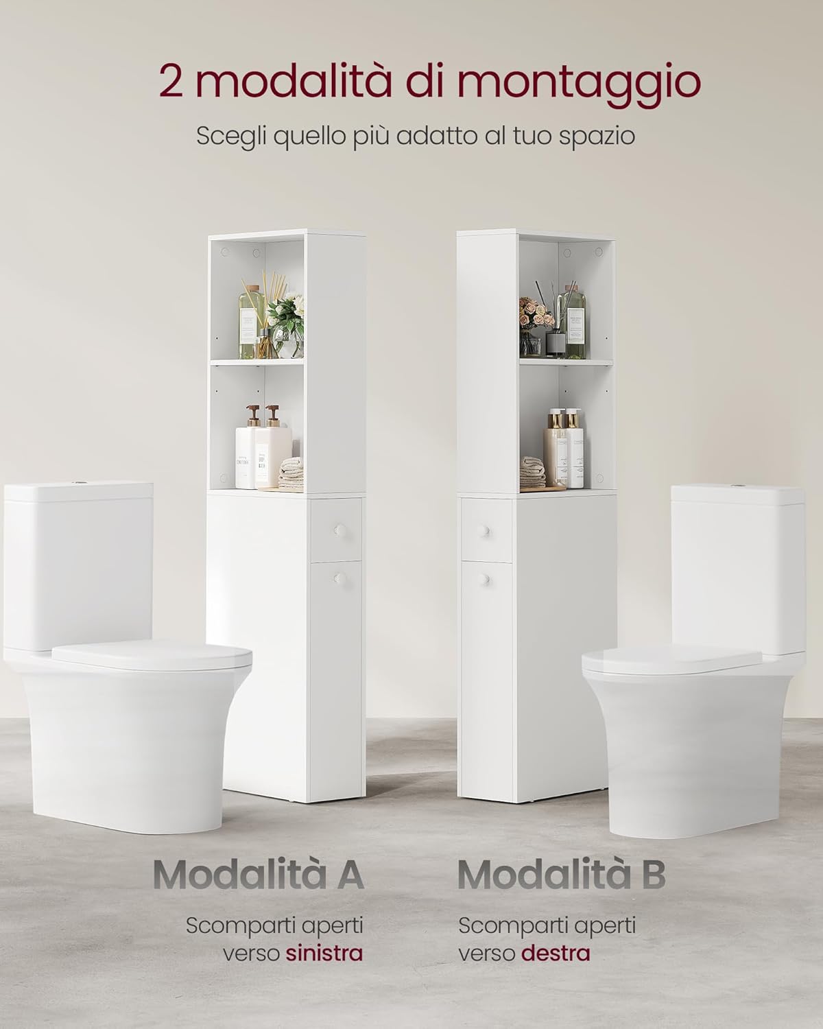 Thumbnail 4 de VASAGLE BBK567T14 Mobile bagno alto con cassetti e ripiano regolabile