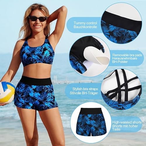 Thumbnail 3 de JASAMBAC Damen Tankini 3-teilig – Push-up-Bikini-Oberteil, High-Waist-Badeshorts