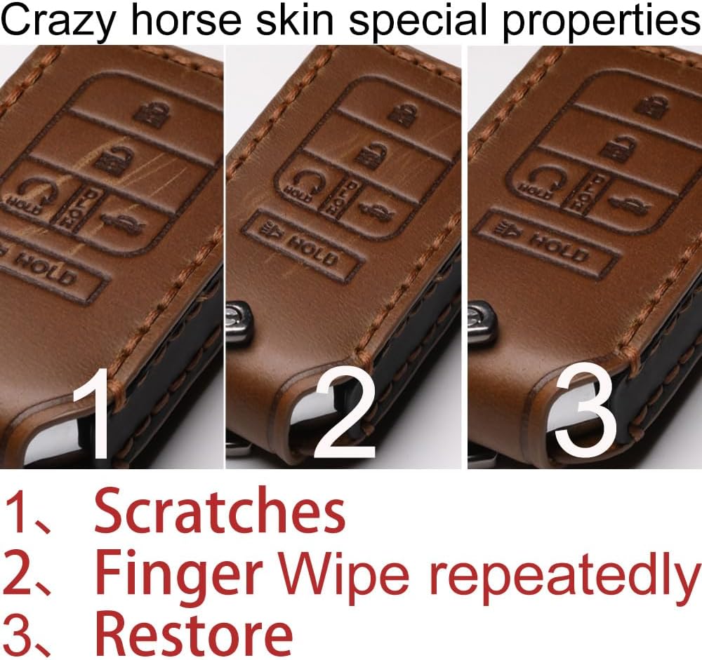Detalle 2 de APEKUU Leather Nissan Key Fob Cover, Hand-Stitched Brown Case