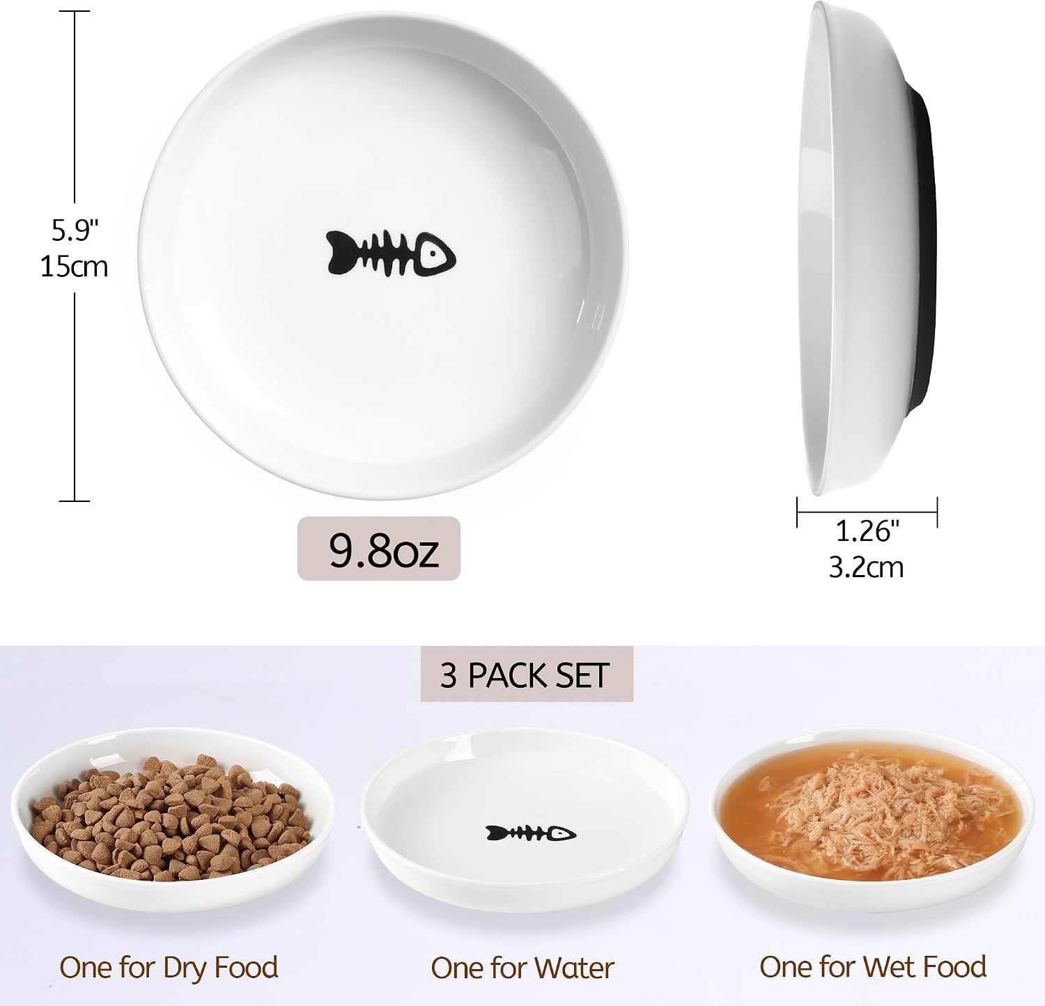 Detalle 2 de Wellbro Ceramic Cat Bowls 3‑pack