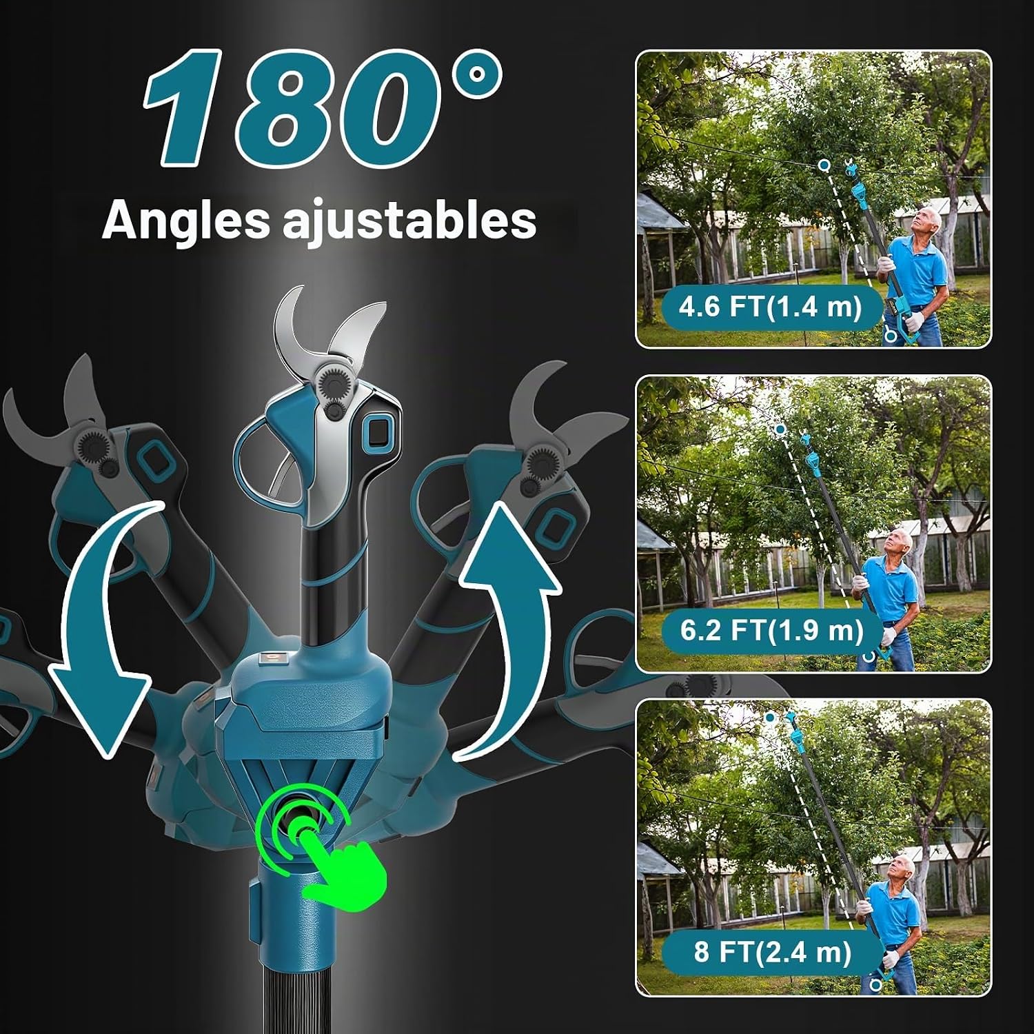 Detalle de Sécateur électrique avec perche Highsam : 2-en-1, portée 4,2 m et moteur brushless pour arbres fruitiers et jardins