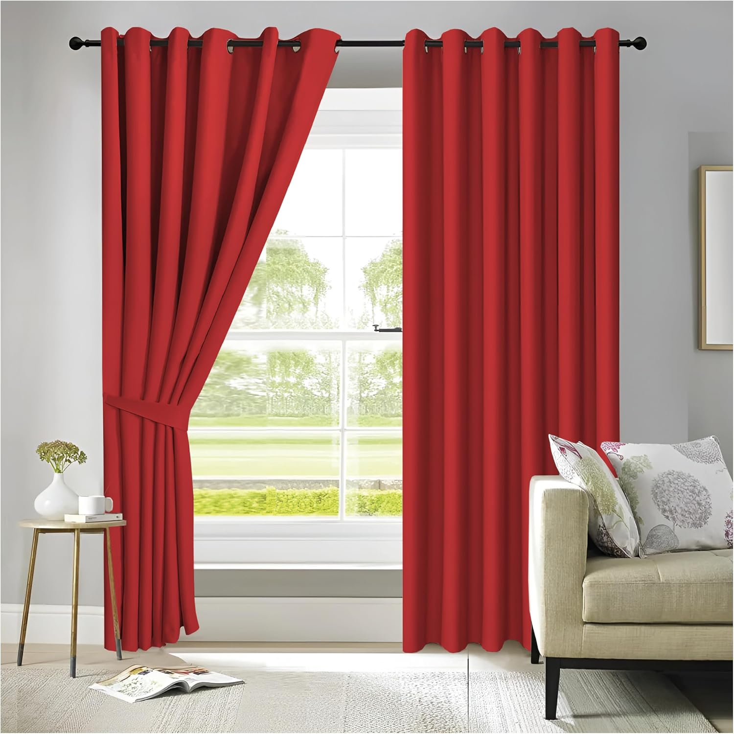 Detalle de APEX FURNISHINGS Red Blackout Curtains 66x90 in 🪟