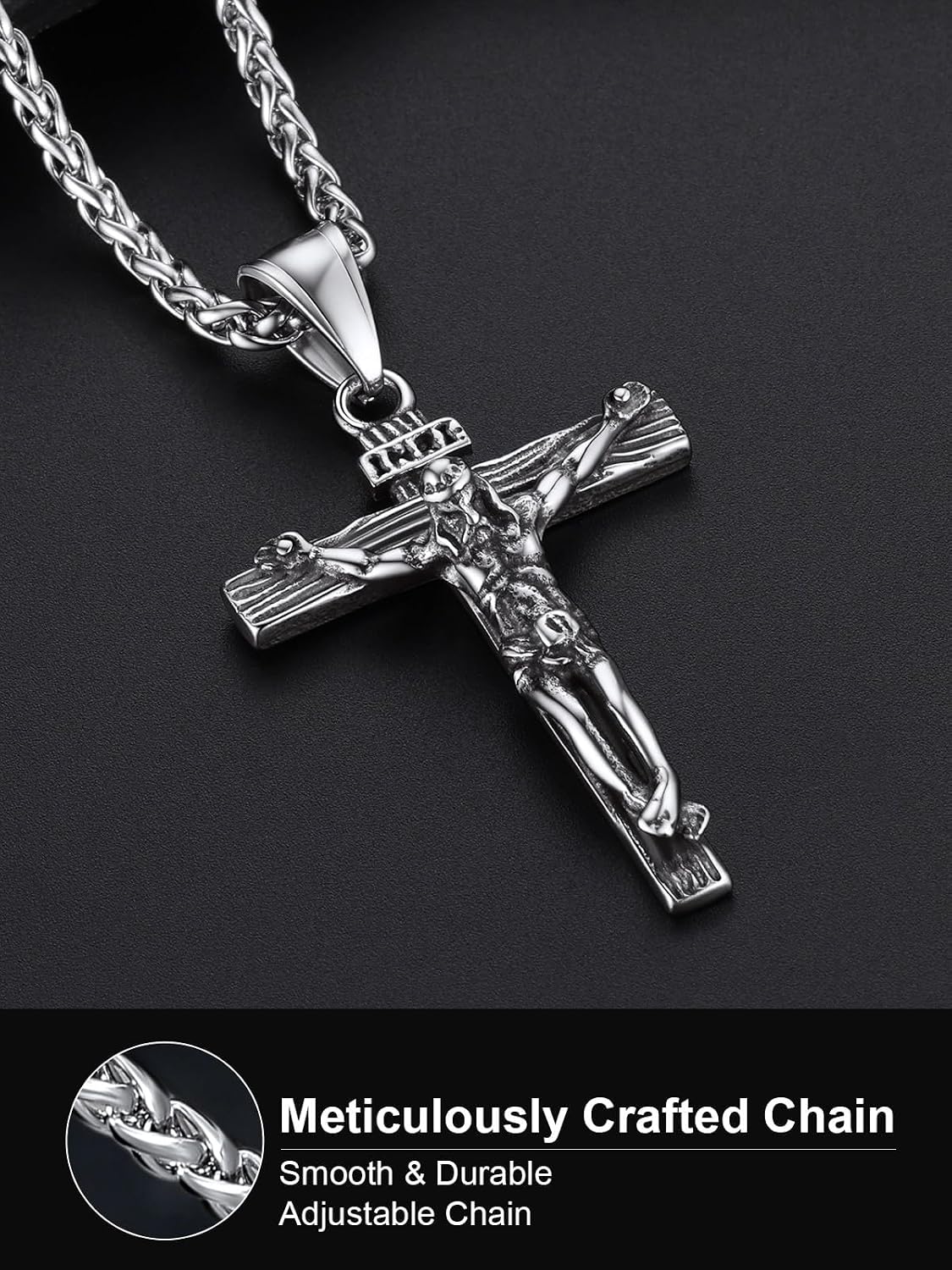 Thumbnail 4 de U7 Jesus Cross Necklace INRI Pendant in Gold-Tone Plating (Sterling Silver/Steel) — Adjustable Faith Jewellery