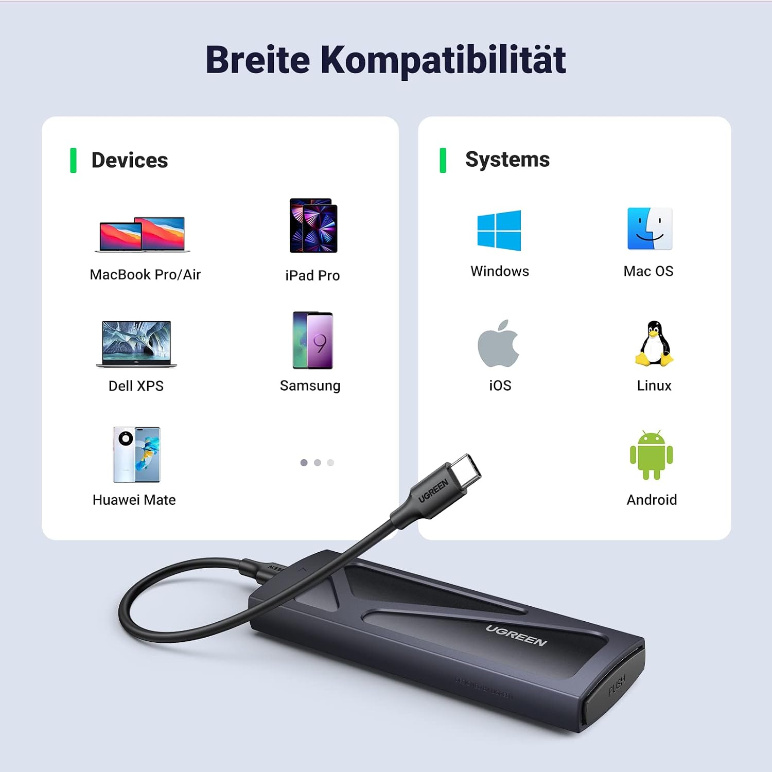 Thumbnail 3 de UGREEN NVMe M.2 USB 3.2 Gehäuse-Adapter mit Kühlkissen – 10 Gbps, M.2 NVMe Docking Station 2230–2280