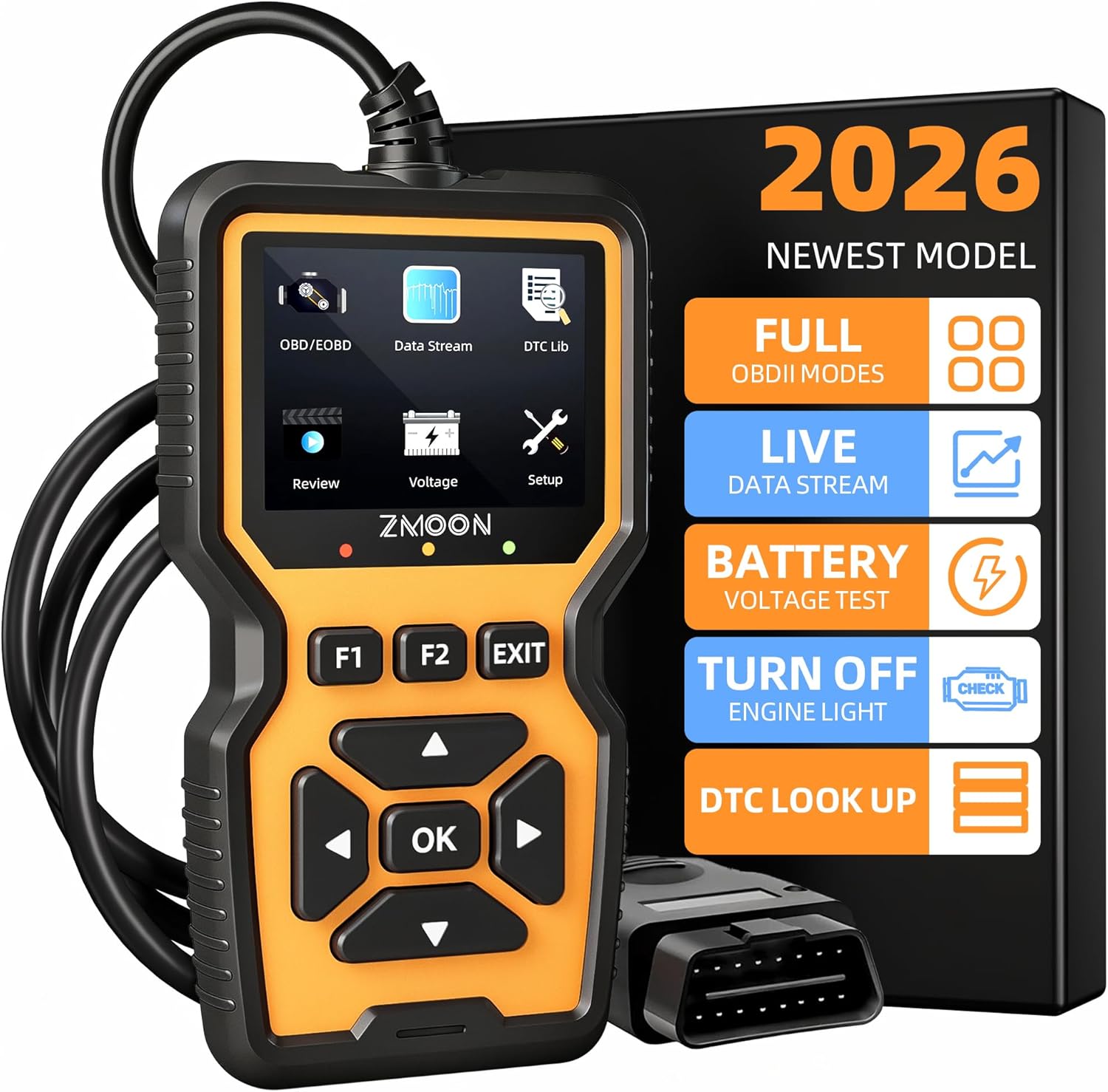 Detalle de ZMOON ZM201 Professional OBD2 Scanner (Enhanced Check Engine Code Reader + Clear/Reset) for Vehicles After 1996