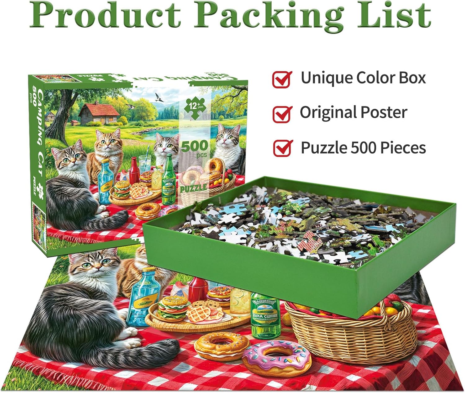 Thumbnail 2 de Puzzles 500 Pieces for Adults: Camping Cat – Classic 500 Piece Jigsaw