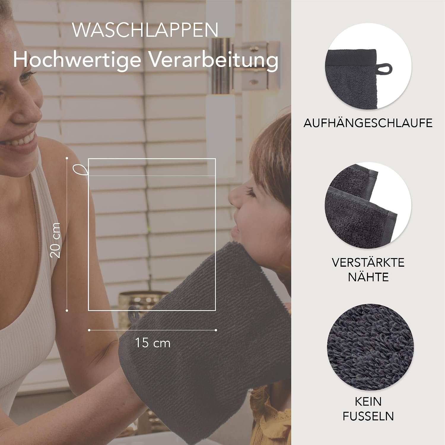 Thumbnail 2 de Ôhm Set 5er Waschhandschuh 15x20 cm – 100% Baumwolle, 500 g/m², Dunkelgrau, extra weich & saugstark
