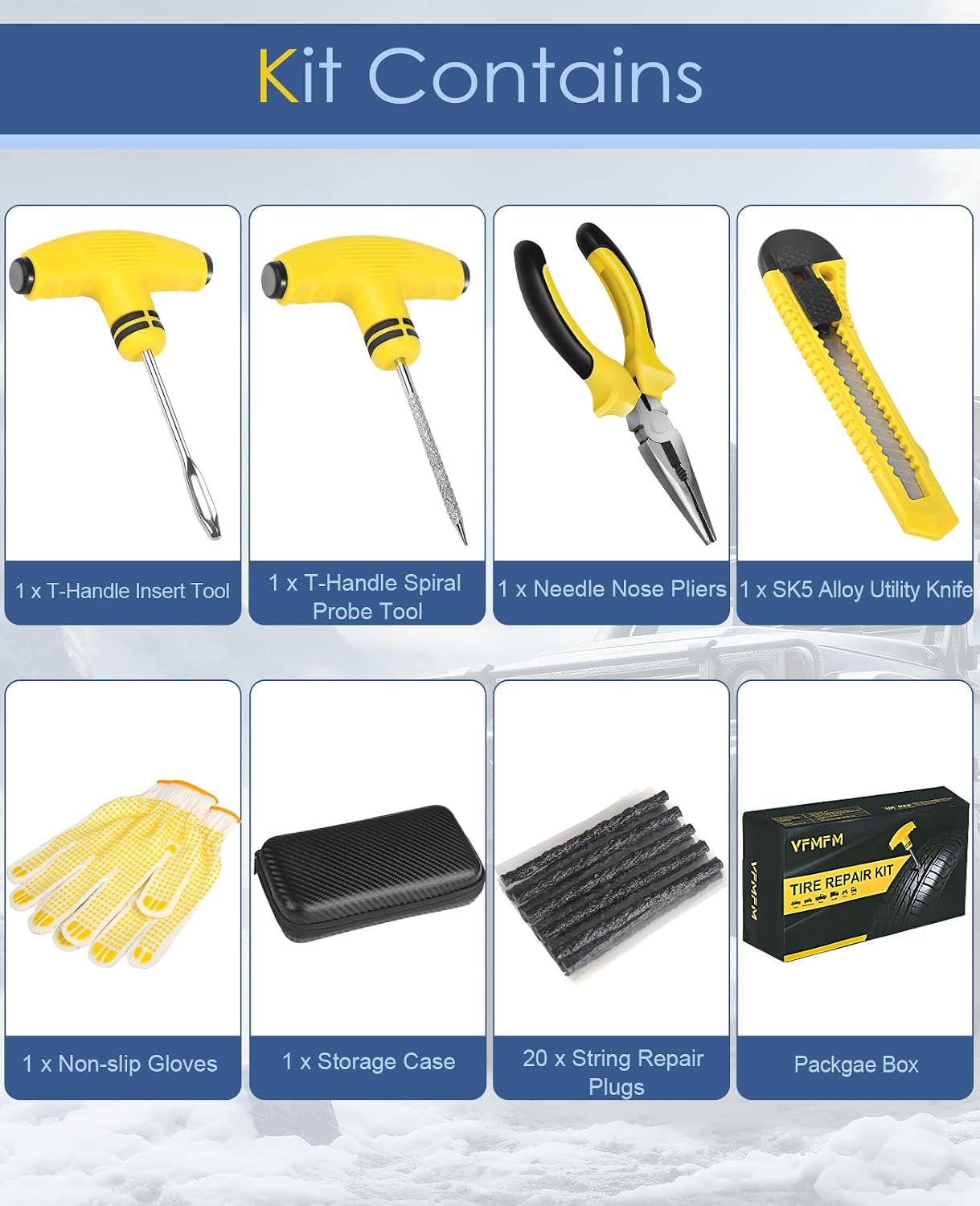 Thumbnail 4 de VFMFM Tyre Repair Kit with 20 Repair Strings and Storage Case (tubeless emergency puncture fix)