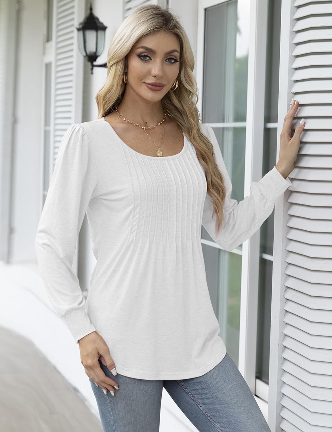 Thumbnail 1 de Celadyen Langarmshirt Damen Rundhals mit Falten – elegante Tunika-Look perfekt für Alltag und Büro