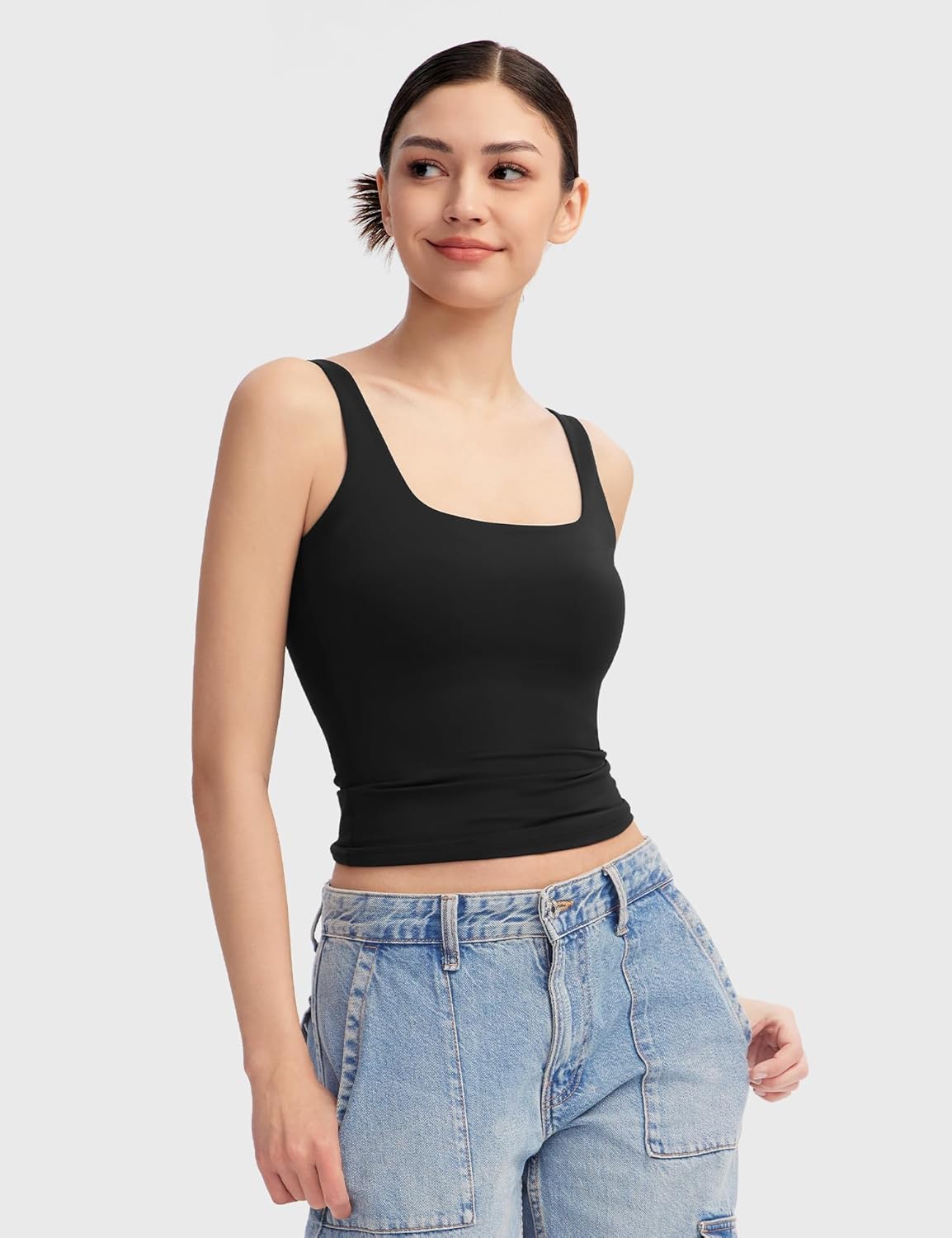 Thumbnail 1 de PUMIEY Women's Square Neck Tank Top: Double-Lined, Sleeveless Essential