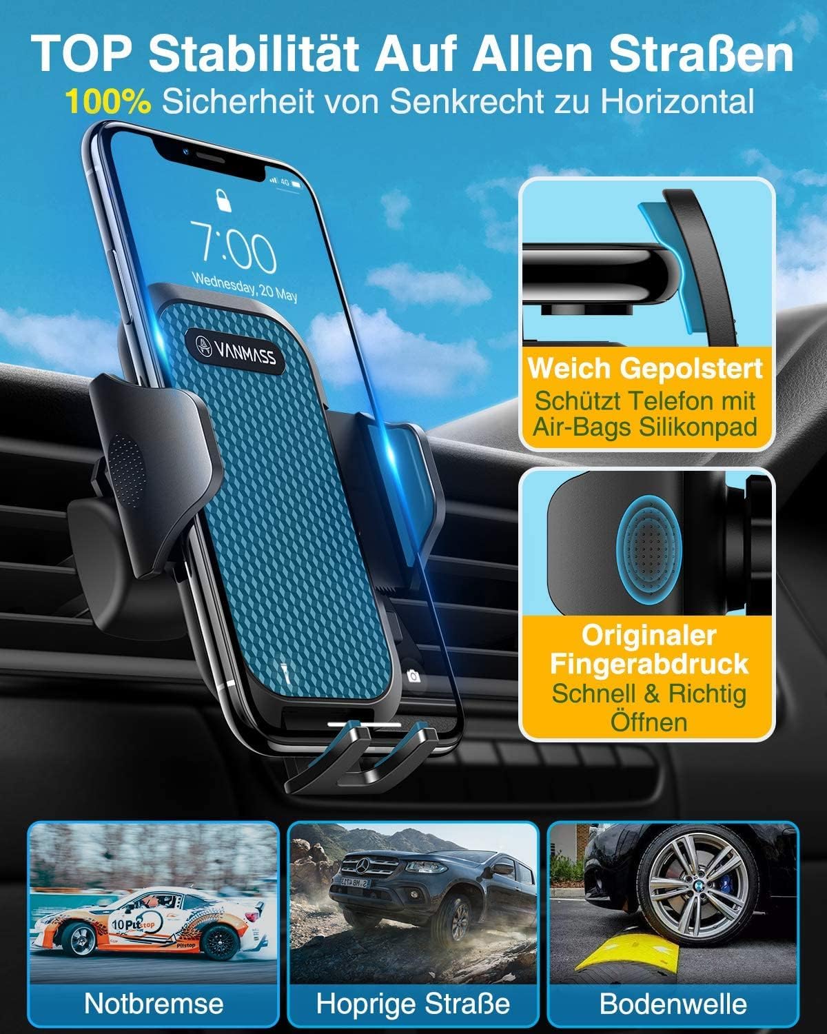 Thumbnail 6 de VANMASS Support Voiture Ventouse Téléphone 4 en 1