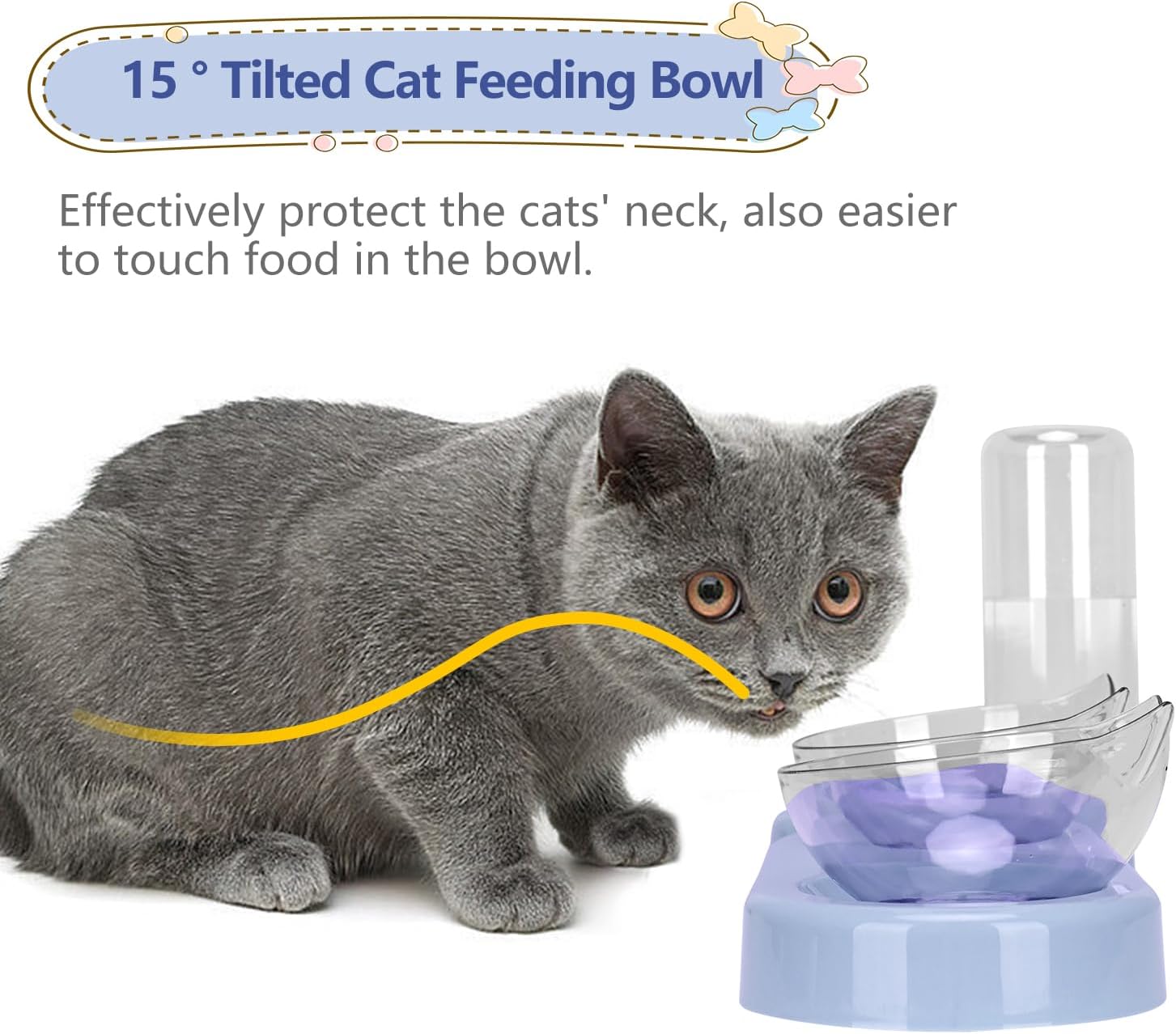 Detalle de Tilted 15° Cat Bowl with Stand – Detachable Dual Food Bowls and Gravity Water Feeder (Blue)
