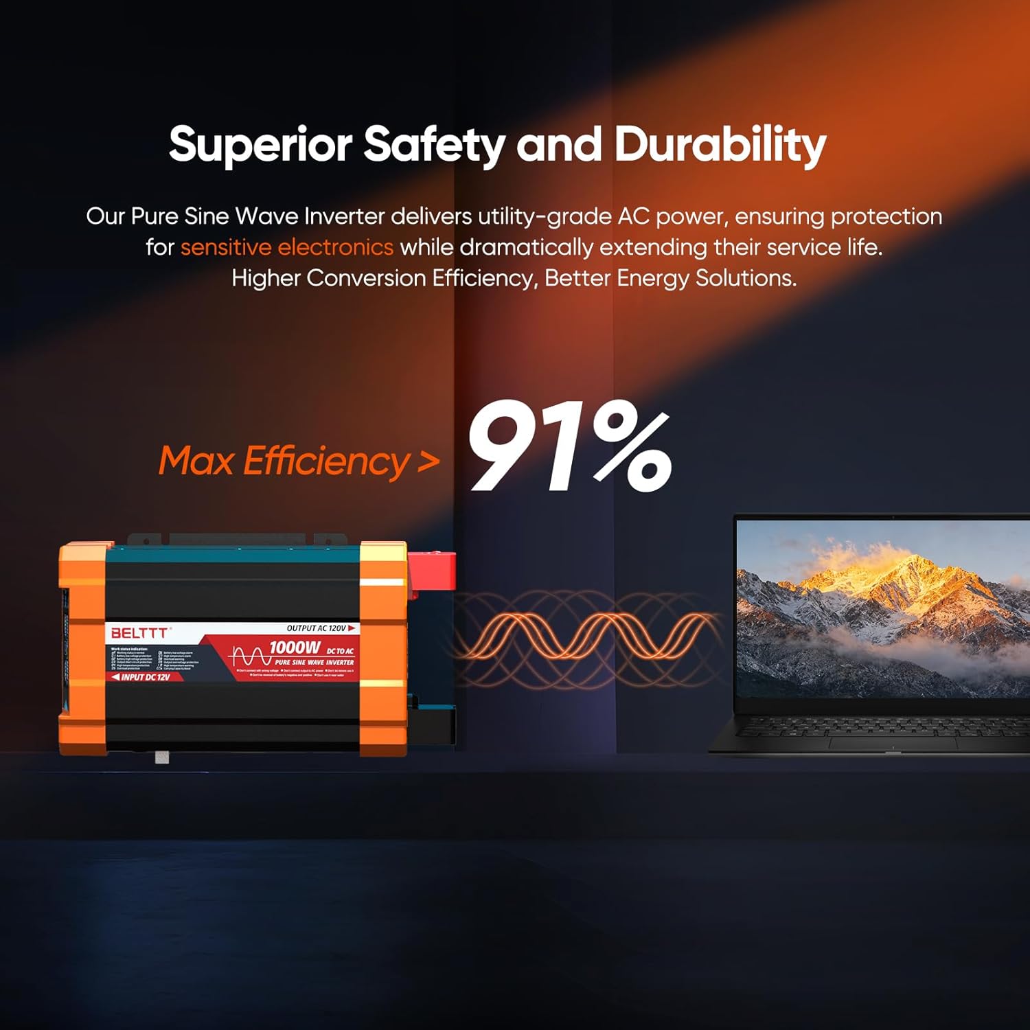 Detalle de BELTTT BAP1000A 1000W Pure Sine Wave Inverter with LCD and Dual AC Outlets