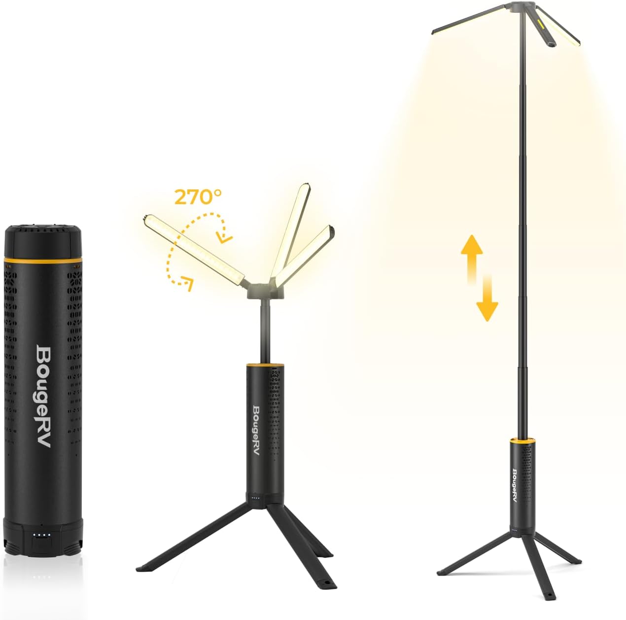 BougeRV T1: Lampada da campeggio ricaricabile 15600 mAh, 3000 lm, altezza e angolo regolabili
