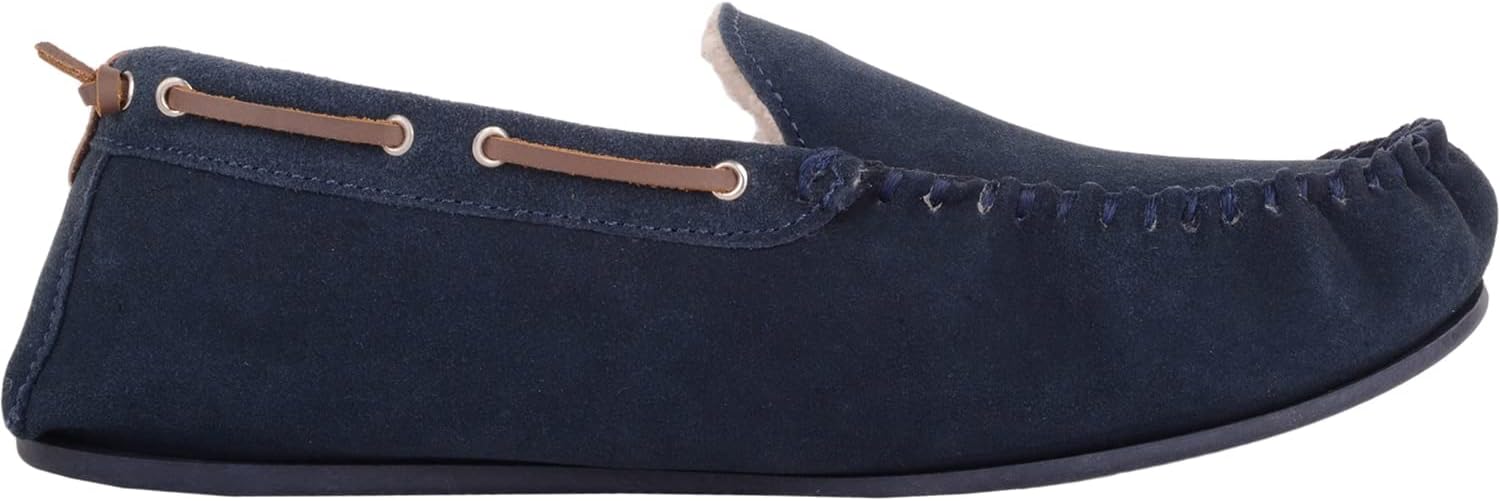 Thumbnail 3 de SNUGRUGS Mens Easy Slip On Suede Berber Fleece Winter Moccasin Slippers with Leather Trim