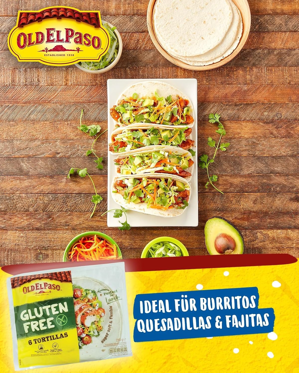 Detalle 2 de Old El Paso Tortillas 216 g glutenfrei 🌮