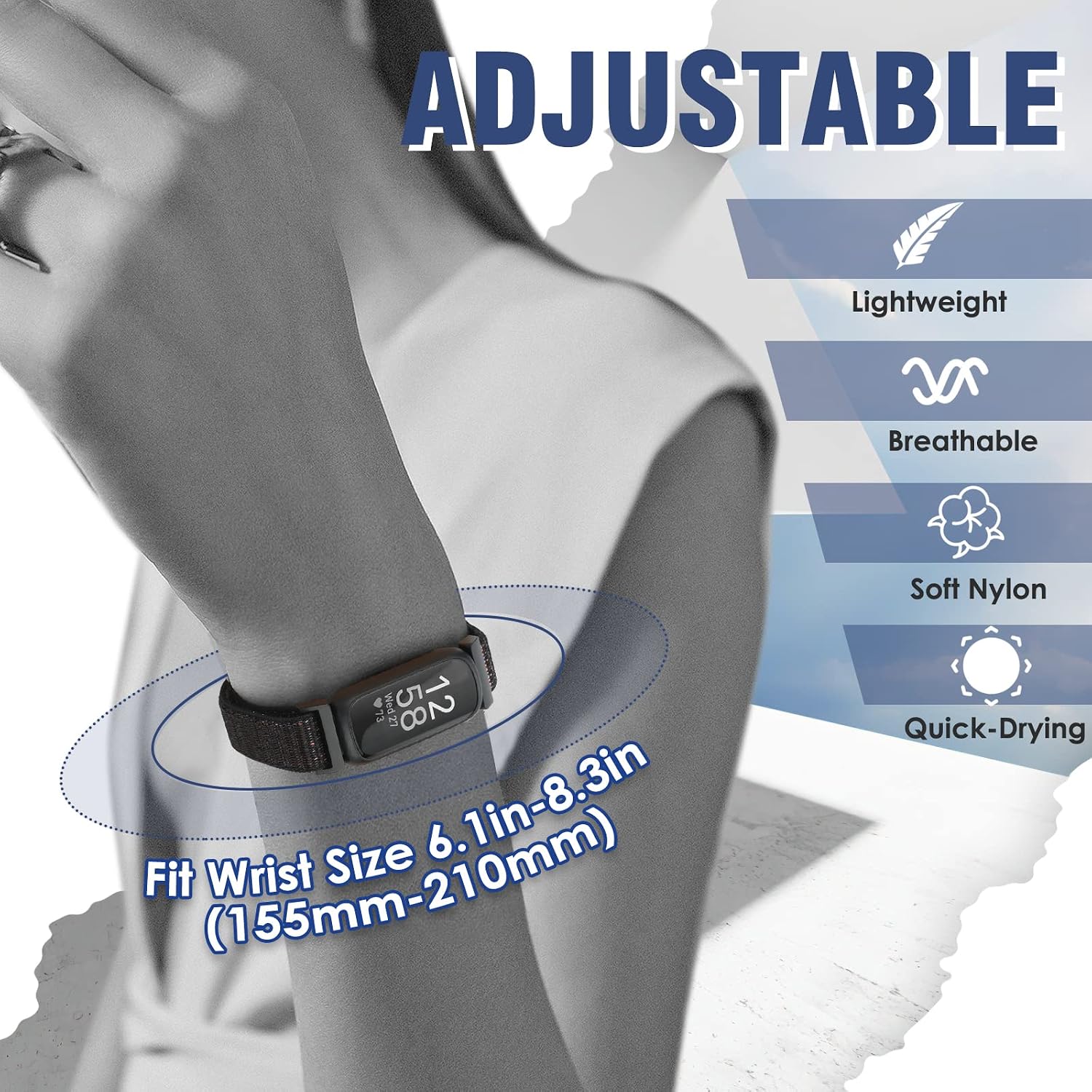 Detalle de Nylon Sport Loop Straps replacement for Fitbit Inspire 3/2, Inspire HR/Inspire and Ace 2/Ace 3