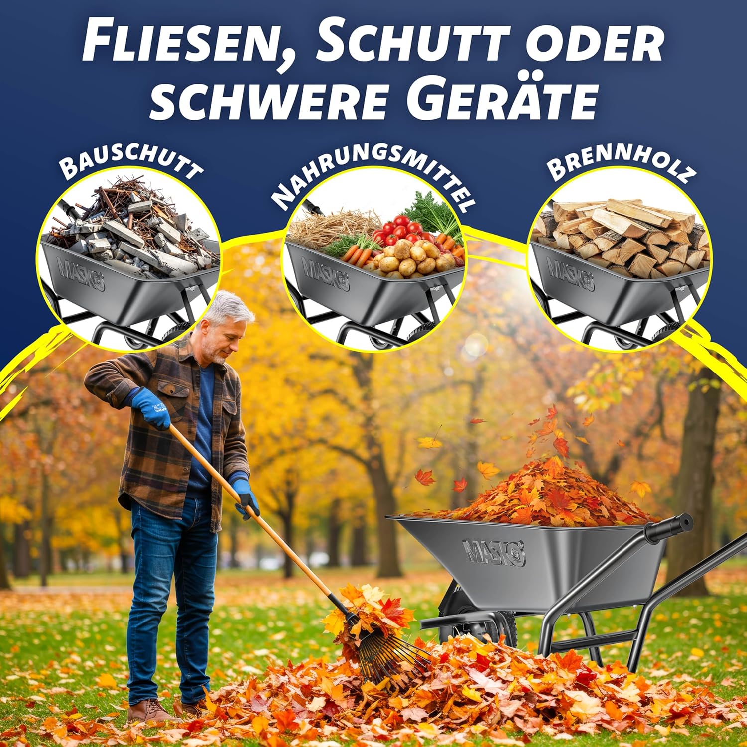 Thumbnail 3 de MASKO Schubkarre 100 Liter (bis 250 kg) mit Luftreifen und verzinktem Stahlrahmen inkl. Ersatzschlauch