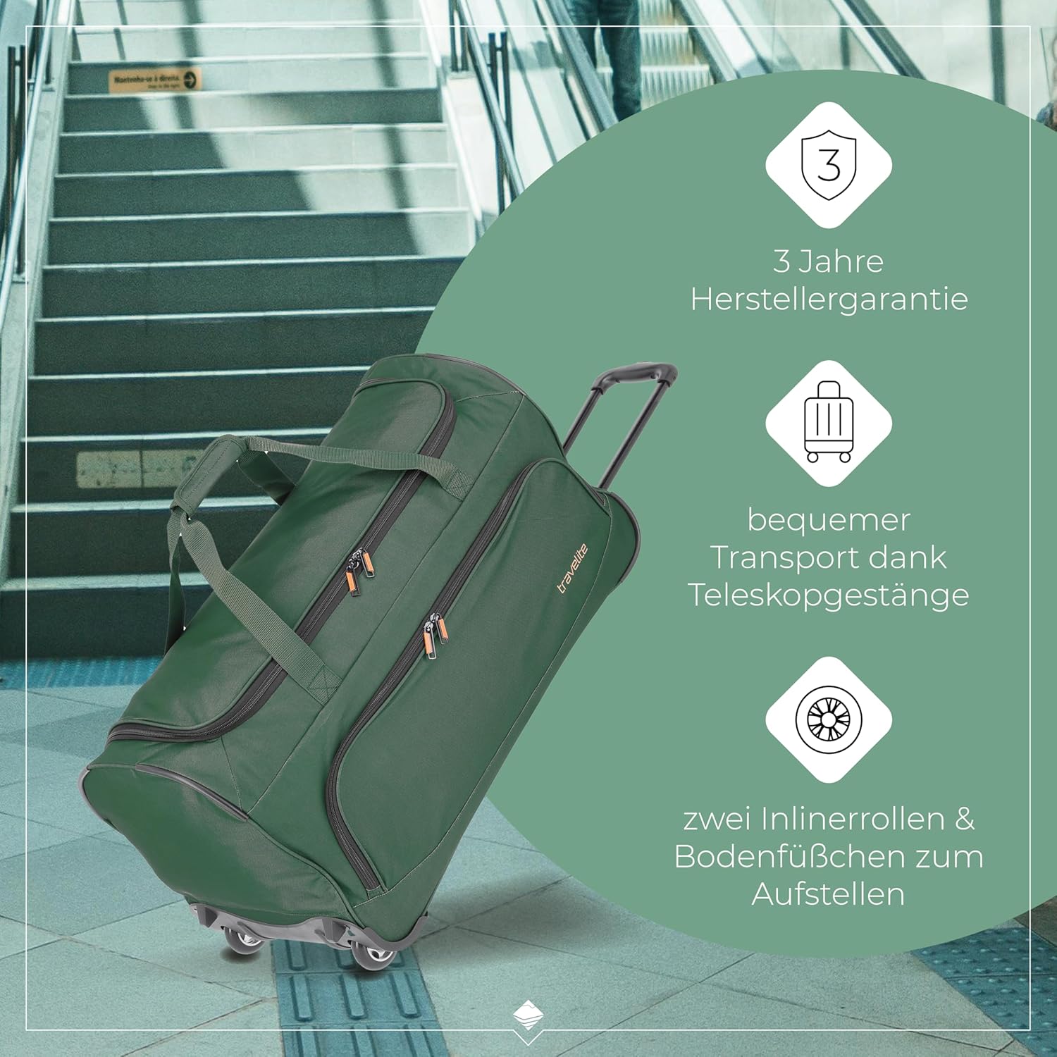 Detalle de travelite Trolley Reisetasche mit Rollen – 89 Liter, 71 cm
