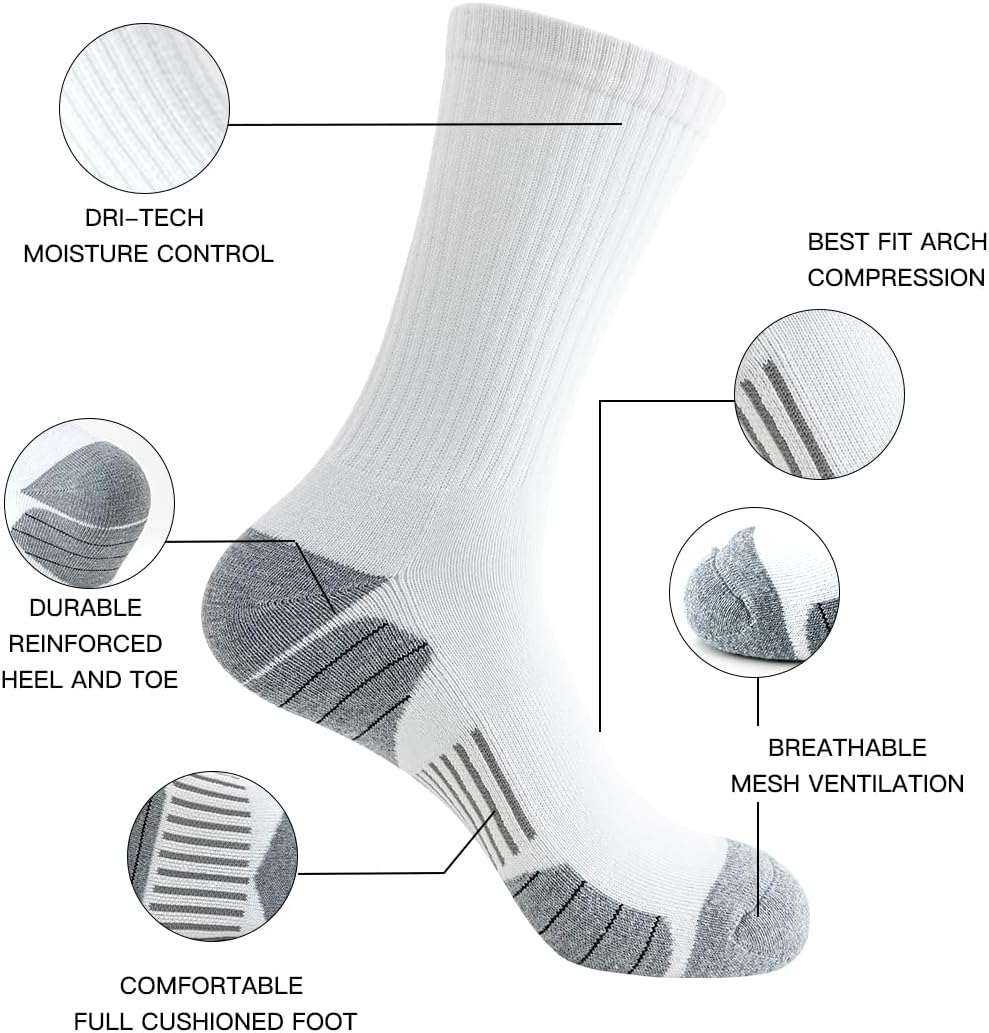 Detalle de JOYNÉE 8 Pairs Men's Athletic Crew Socks: Cushioned, Breathable Support for Running, Hiking, and Everyday Comfort