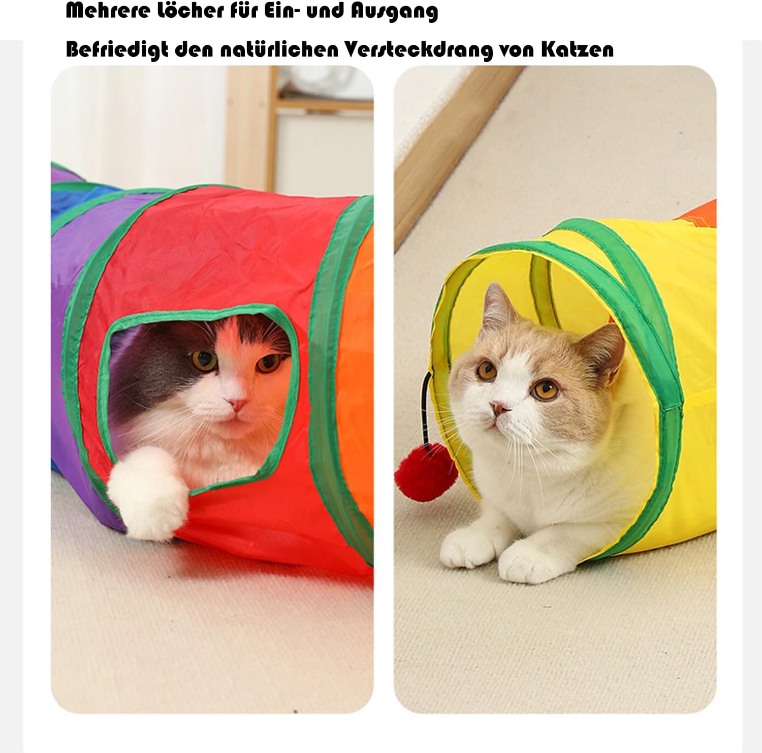 Thumbnail 2 de DoggKKin faltbarer Katzentunnel mit Vogelspielzeug (123 x 25 cm) – Selbstbeschäftigung für Katzen