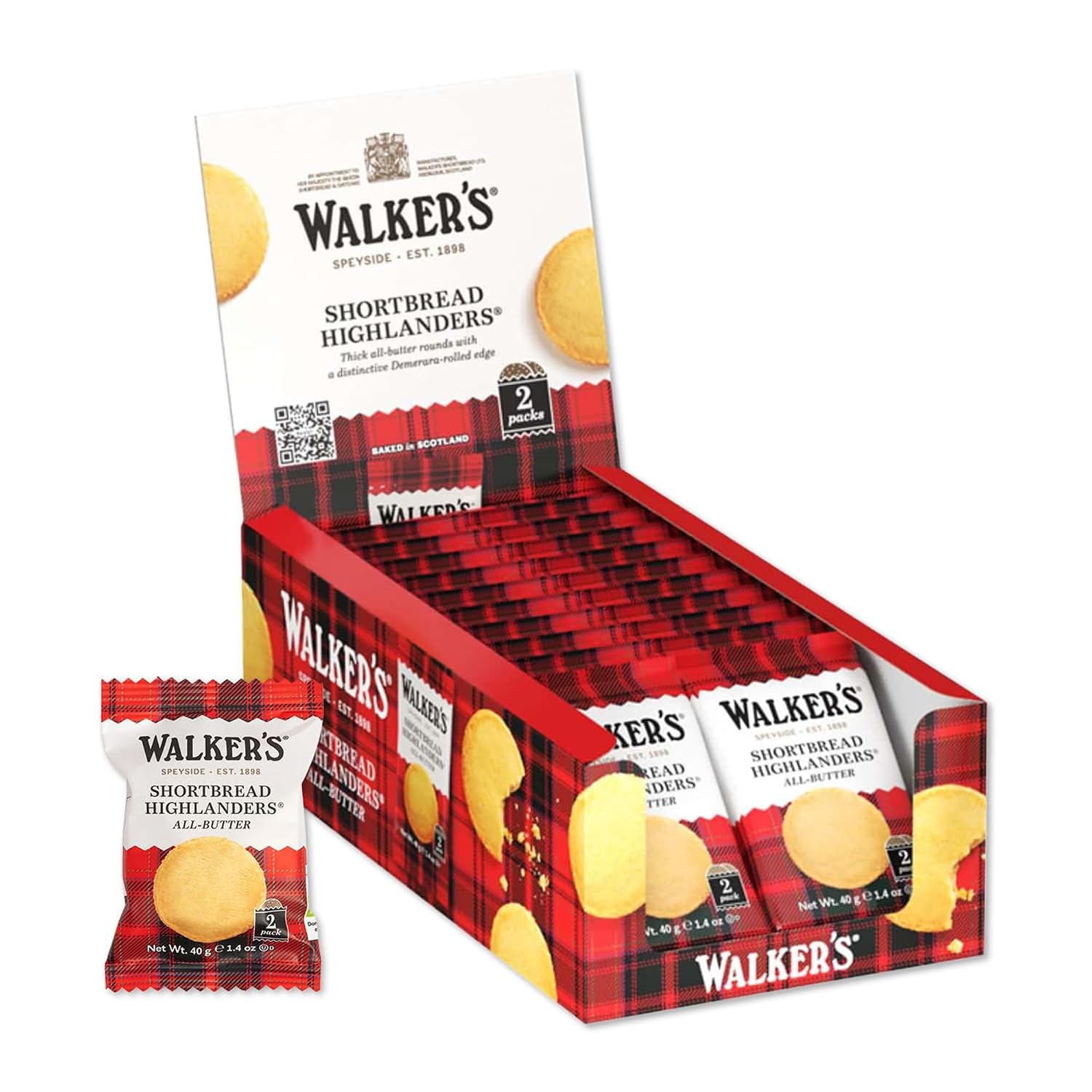 Detalle de Walker's Shortbread 1177D Highlanders Pure Butter Cookies, 1.4 oz Snack Packs