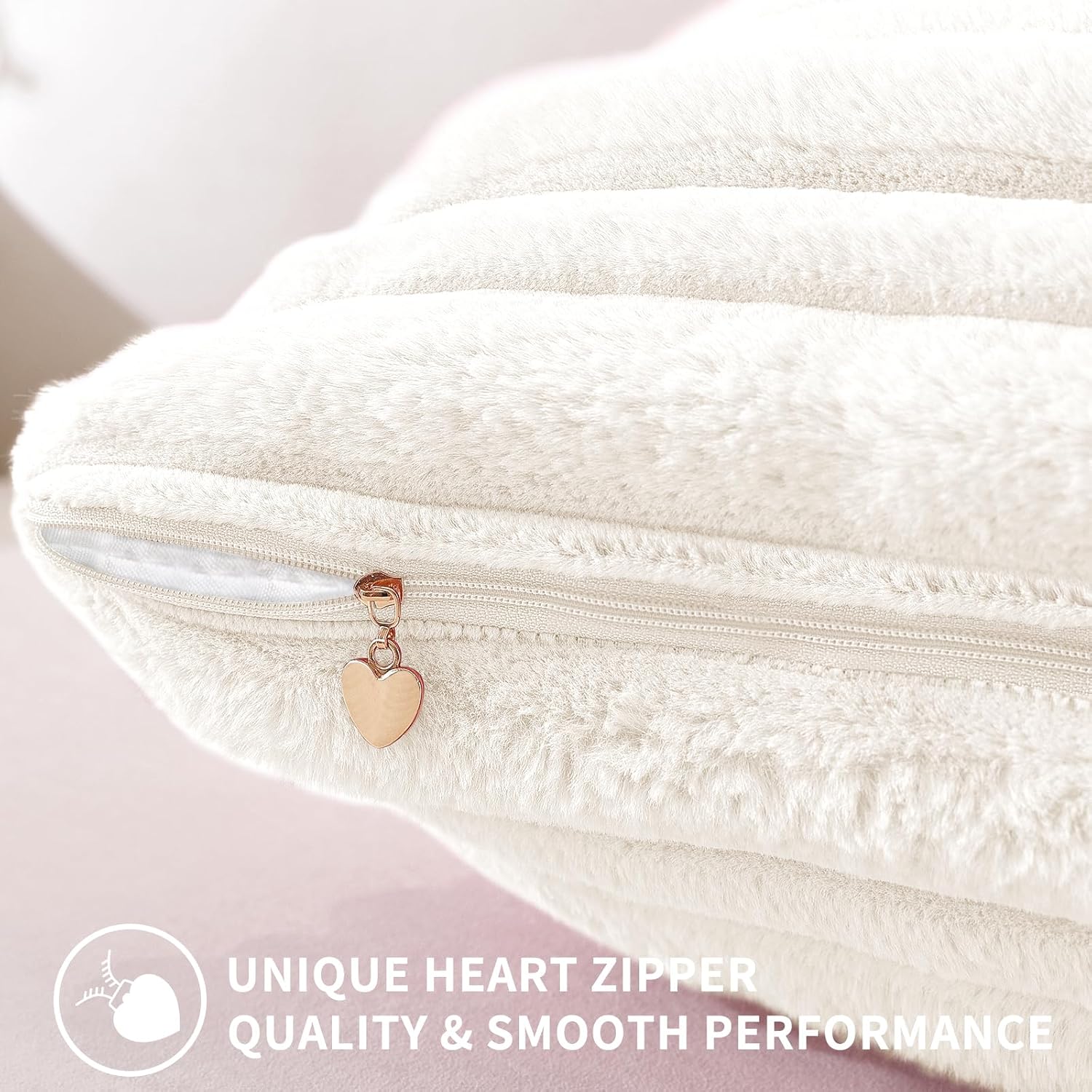 Detalle de YSTELLAA Lot de 2 Housses de Coussin Velours 40x40 cm – Double face, rayures, blanc