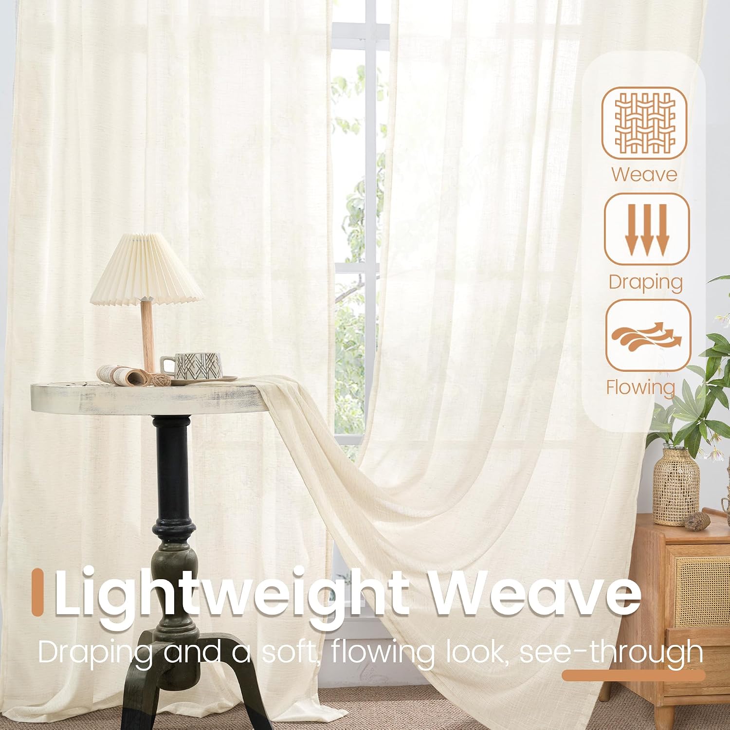 Detalle 2 de BGment ivory5284 Ivory Linen Curtains, 84-Inch Light-Filtering 2-Panel Set