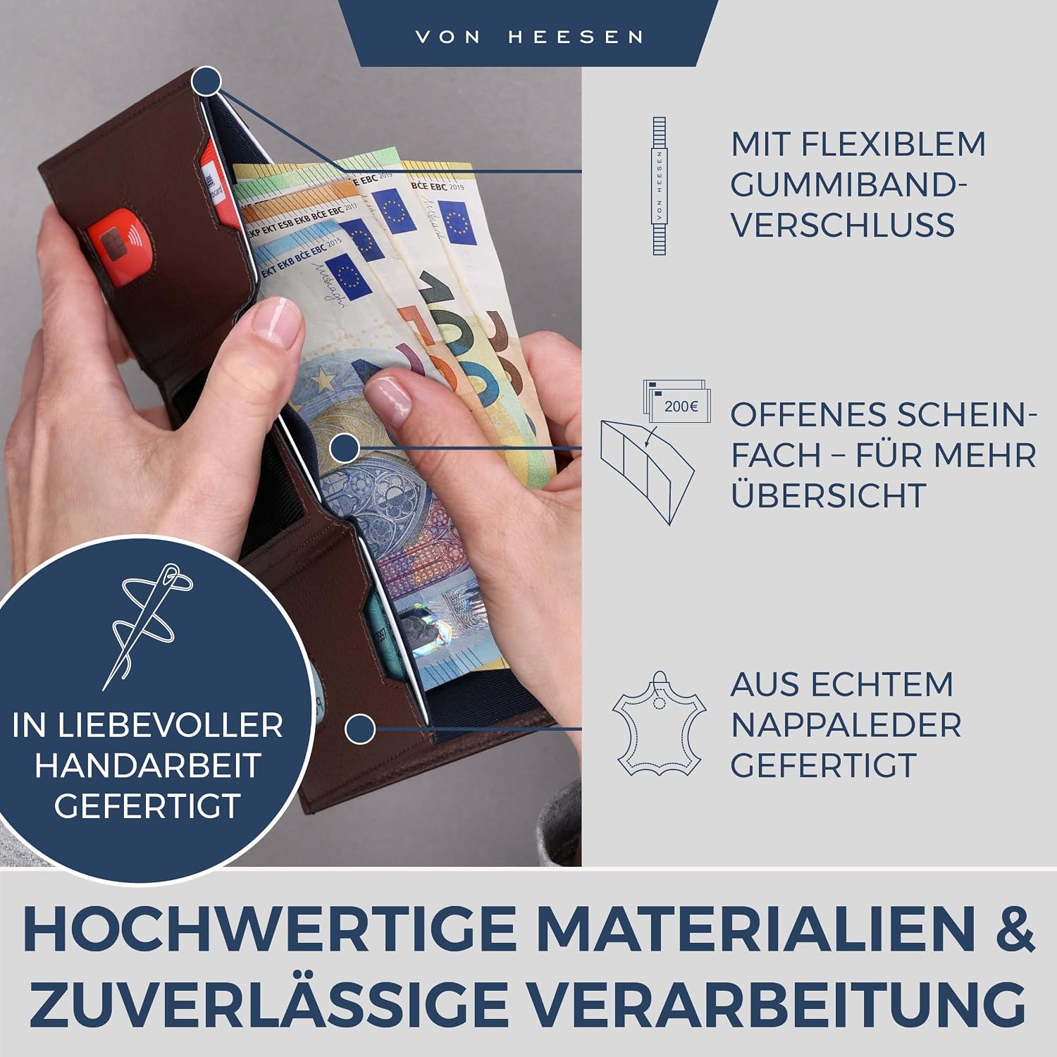 Detalle 2 de VON HEESEN Slim Wallet Leder 9 x 7 cm